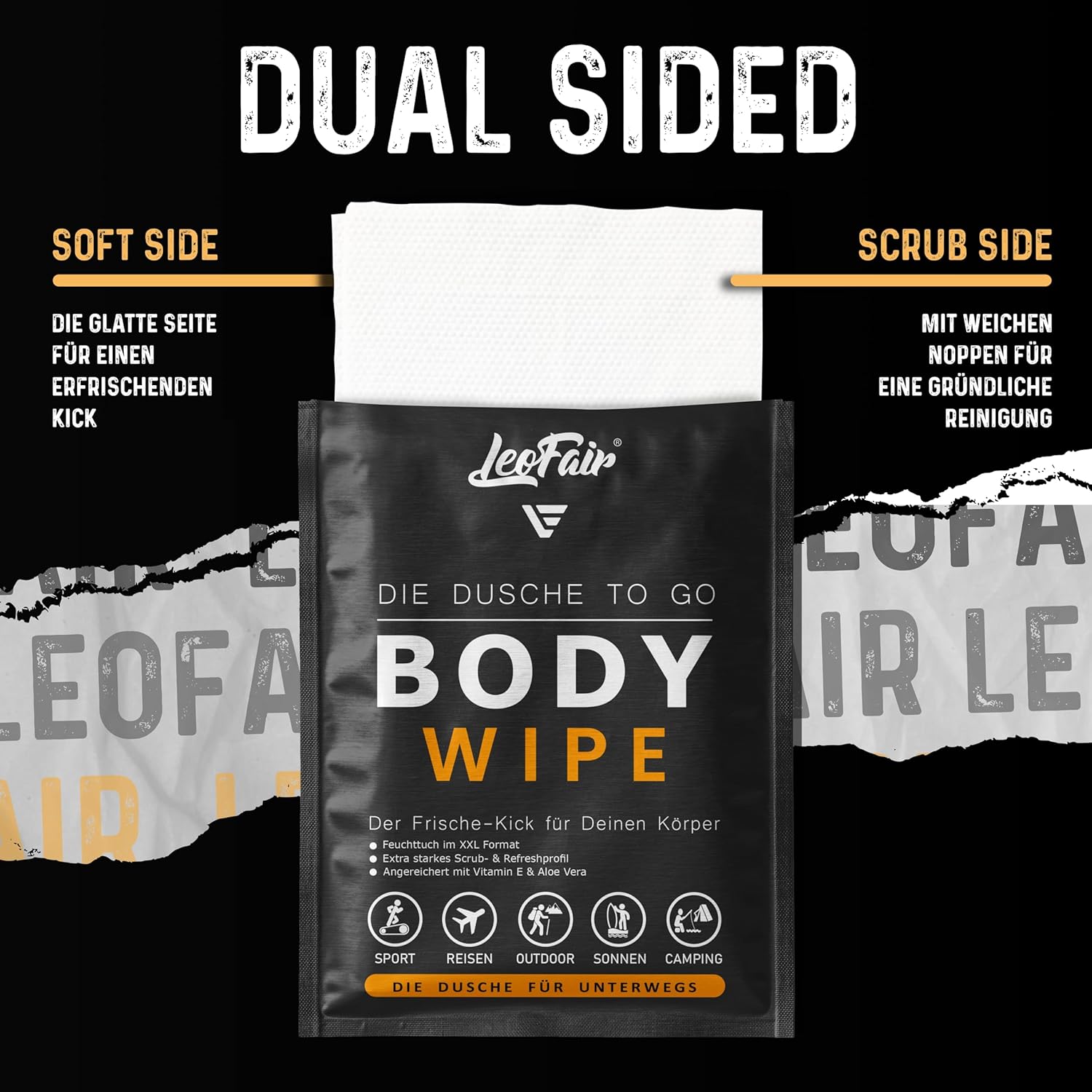 Body Wipes Einweg-Waschlappen XXL – Feuchte Waschlappen für Reisen, Camping, Festival & Unterwegs – 10 große Feuchttücher einzeln verpackt für Gesicht und Körper – Bild 2