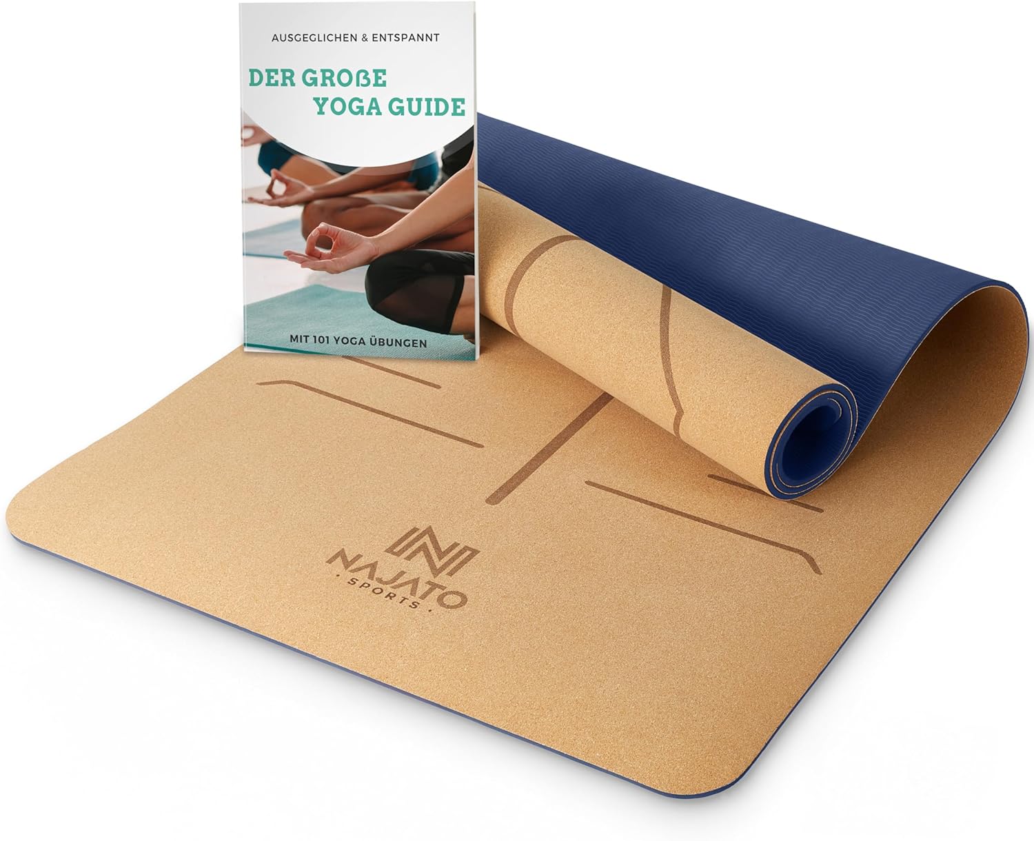 Najato Sports Yogamatte aus Kork – Rutschfeste Yogamatte aus Kork mit Yogagurt, Tragegurt und E-Book – Yogamatte aus Kork 183 x 65 x 0,6 cm – Nachhaltige Yogamatte aus Kork