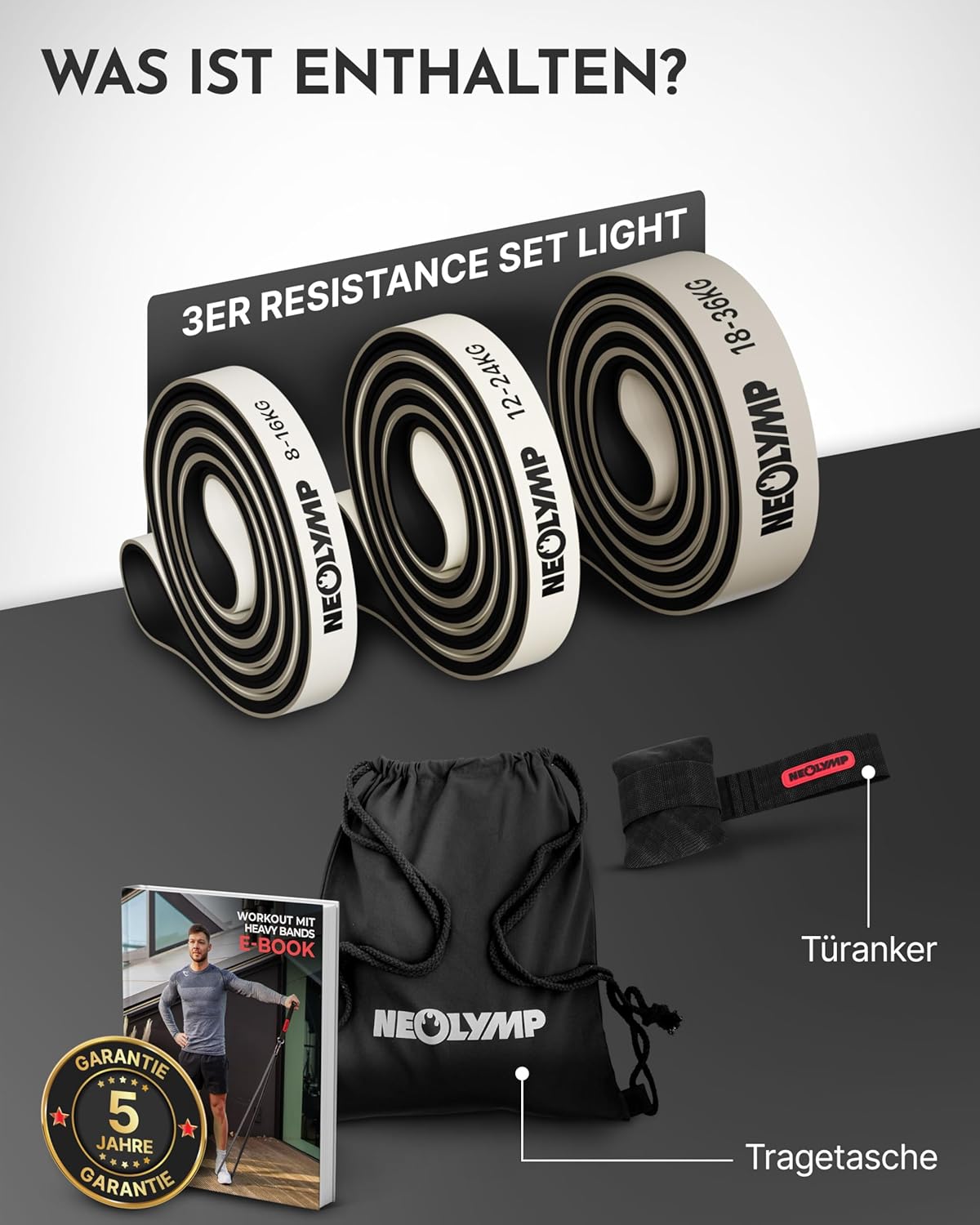NEOLYMP Widerstandsbänder aus doppelt beschichtetem Naturlatex mit Fitness-E-Book – lange Fitnessbänder für Krafttraining, Widerstandsbänder, Klimmzugbänder – Bild 3