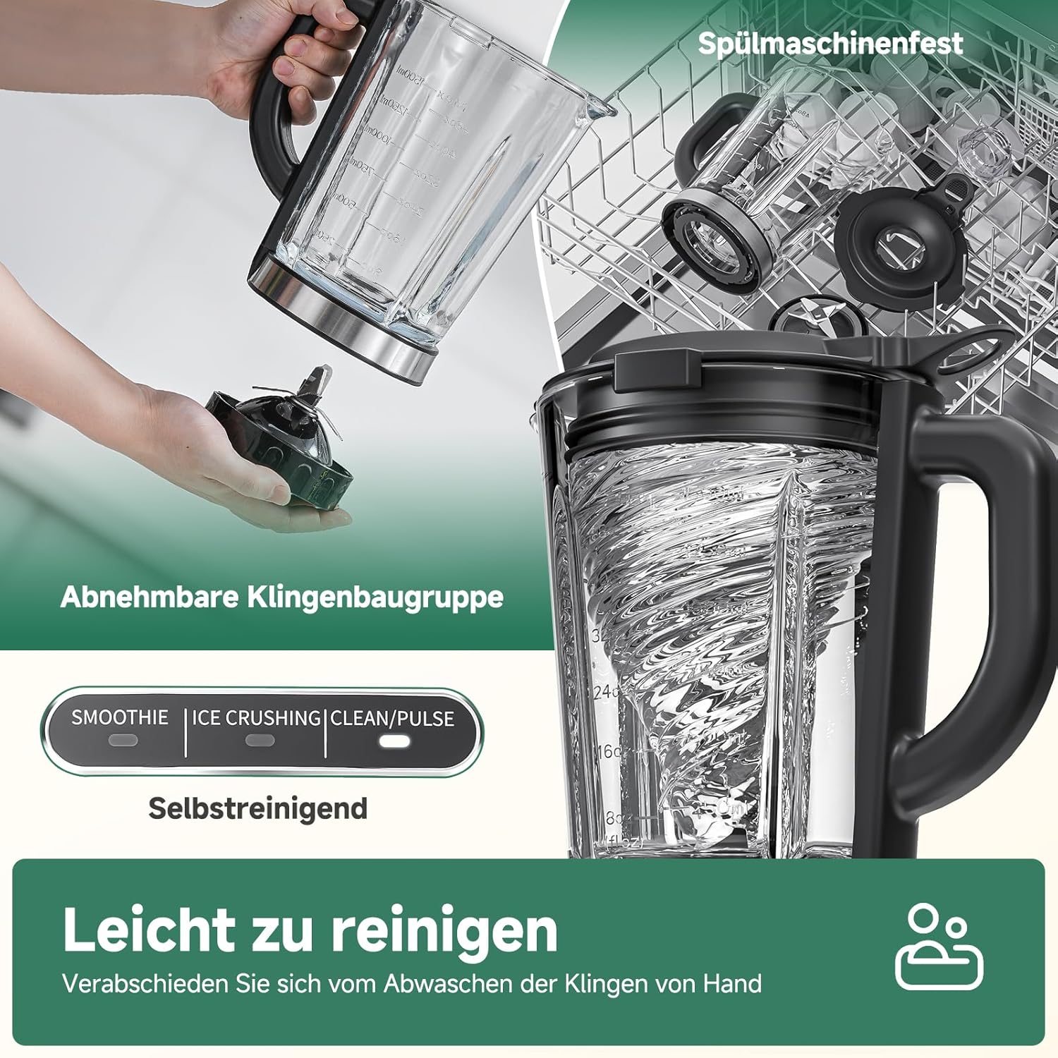 AMZCHEF Standmixer Gas-Smoothie-Maker mit Glasbehälter und 6-Klingen-System – Hochleistungsmixer 1200 W für Smoothies, Eis und Shakes, 5-Stufen-Steuerung mit Impuls und Selbstreinigung – Bild 6