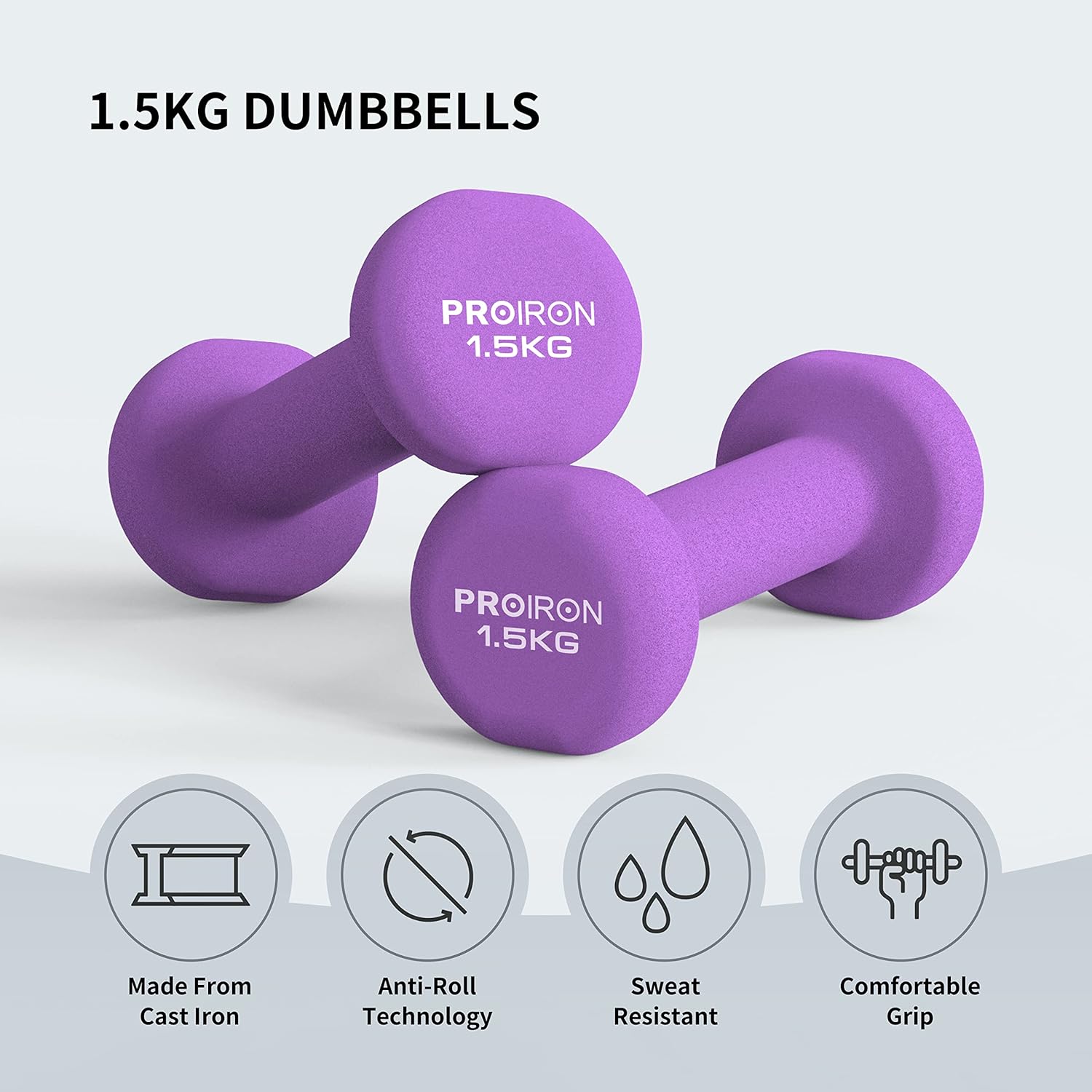 Proiron Neopren-Hantel-Set, kleine Hanteln (2er-Set) für Damen, Gymnastik, Yoga, Pilates und Kinder – Bild 2