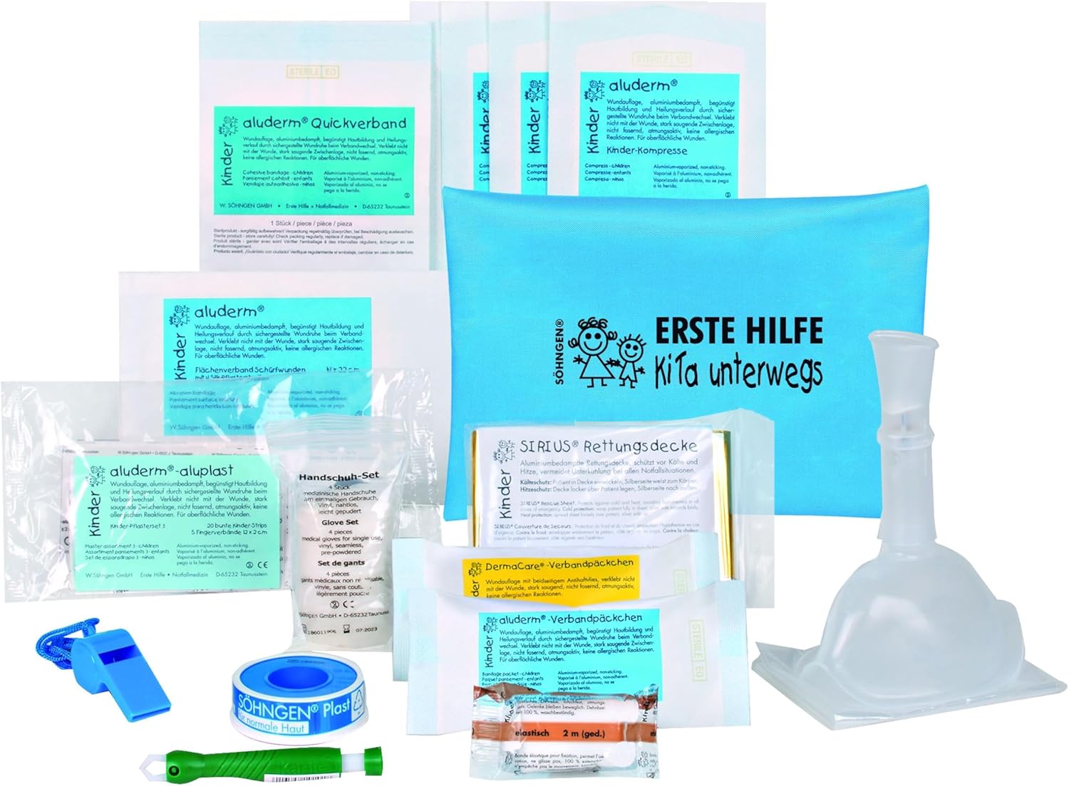 Söhngen KiTa on the Go Erste-Hilfe-Set blau (Verbandset mit Füllung, für Kinder/Kleinkinder, Bandagen + Erste-Hilfe-Material in kleinen Größen, Notfallset, Pflaster, Mitnahmeset) 0350002b – Bild 3