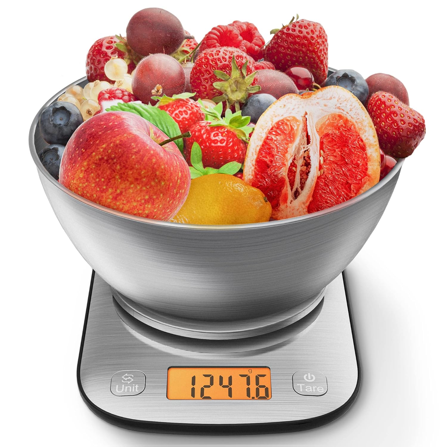 GRAM PRES Lebensmittel-Küchenwaage, digitales Gewicht in Gramm und Unzen, mit IPX6-Wasserdichtigkeit, professionelle digitale Küchen-Lebensmittelwaage aus Edelstahl, 11 lb/0,01 oz, mit Schüssel für Diät, Backen, Kochen