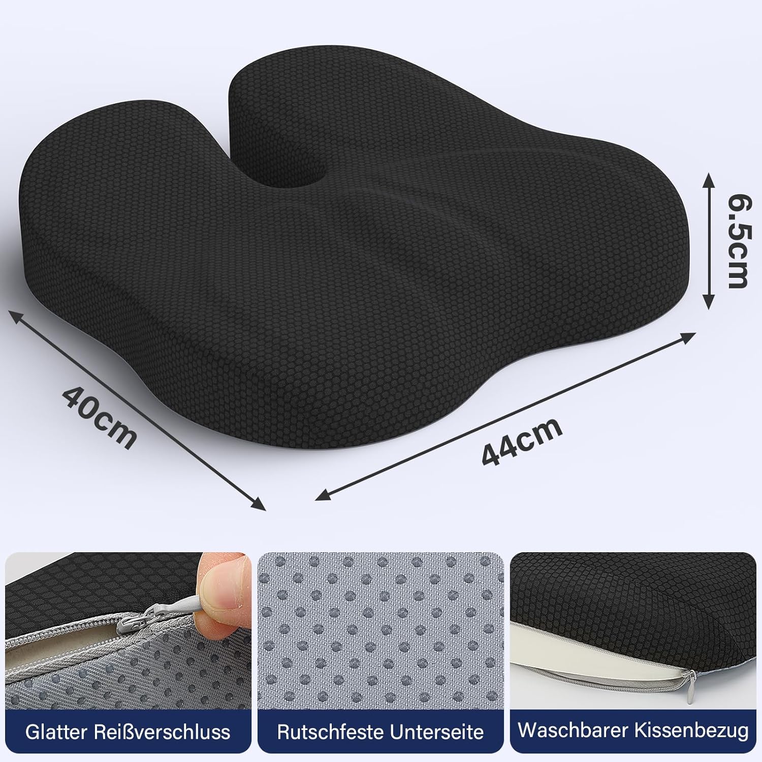 Orthopädisches Sitzkissen, ergonomisches Sitzkissen, Bürostuhl, Steißbeinkissen, Entlastung, bequemes Sitzkissen, Stuhl, Stressabbau, Stuhlkissen, Sitzpolster für Auto, Büro, Schwarz – Bild 4