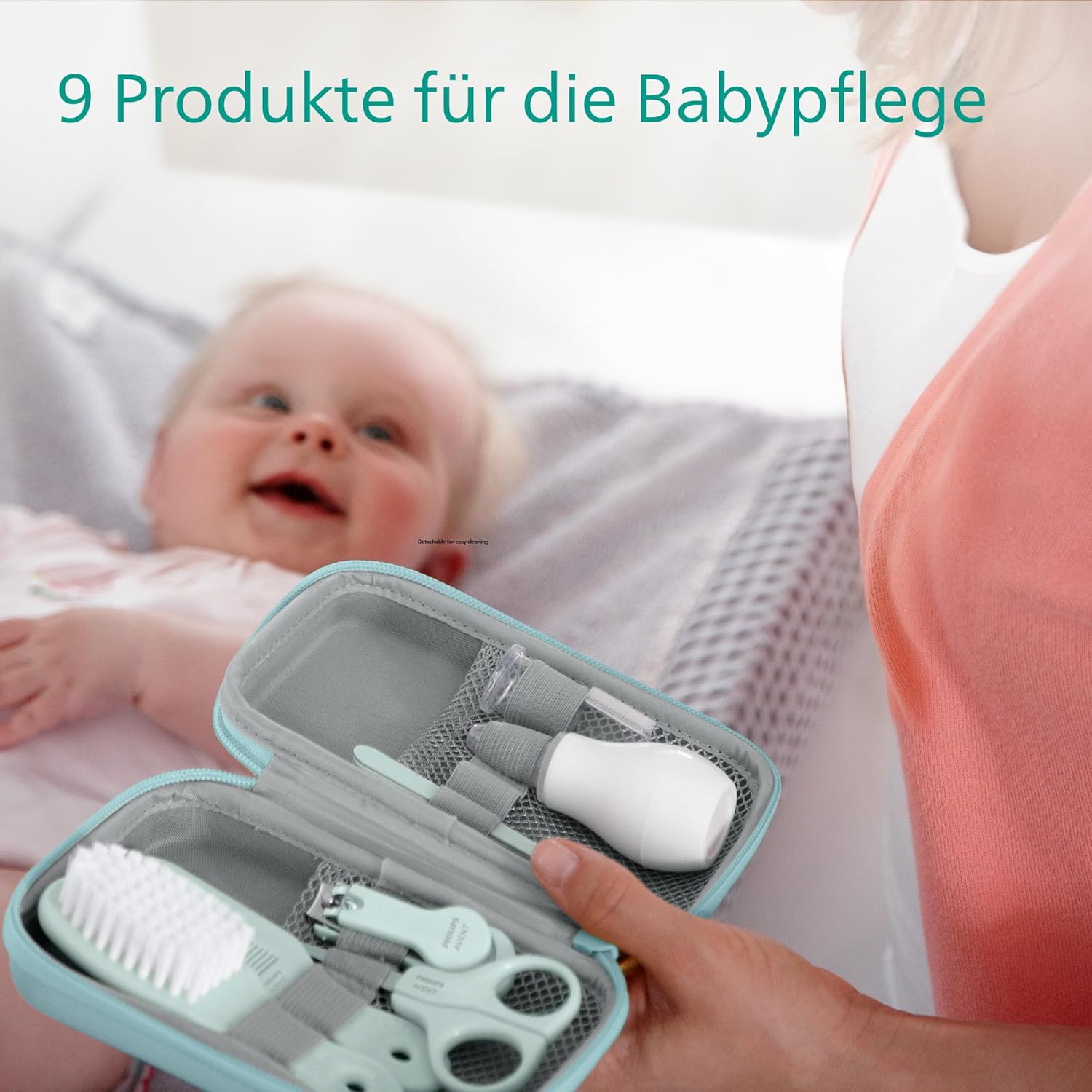 Philips AVENT Baby Care Kit – Starter-Set mit 9 Zubehörteilen: Nagelknipser, Schere, 3 Nagelfeilen, Kamm, Haarbürste, Nasensauger und Fingerzahnbürste (Modell SCH401/00) – Bild 6