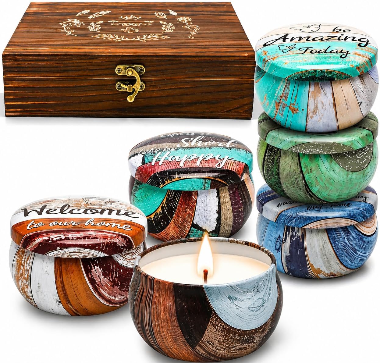 Geschenke für Frauen, Duftkerzen-Set mit dekorativer Holzbox, Set mit 6 Kerzen mit Sprüchen, natürliche Sojawachskerze zum Geburtstag, Geschenkset für Männer und Frauen – Bild 11