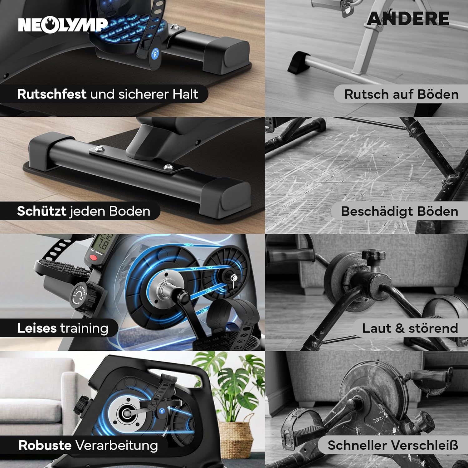 NEOLYMP Pedaltrainer für zu Hause TÜV geprüft – Gelenkschonender Sitz-Beintrainer für Senioren, Widerstandstrainer mit Display, 8 Stufen & Magnetbremse, sicherer Heimtrainer für Senioren – Bild 9