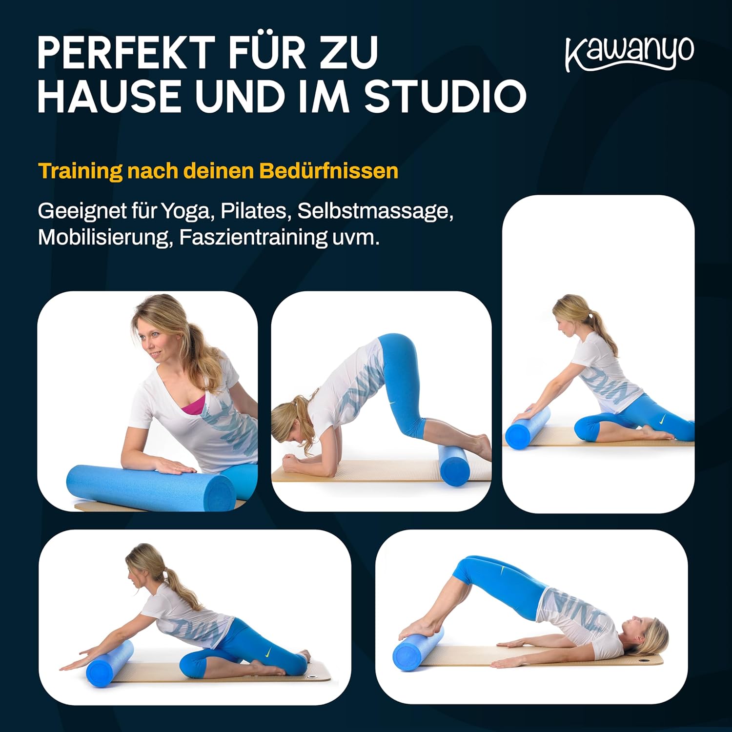 Pilates-Rolle für Stabilitäts- & Gleichgewichtsübungen – Übungshilfe für das Pilates-Training – Yoga-Rolle aus Hartschaum für Yoga, Pilates, Fitness, Gymnastik, Rehabilitation & Therapie – Bild 4