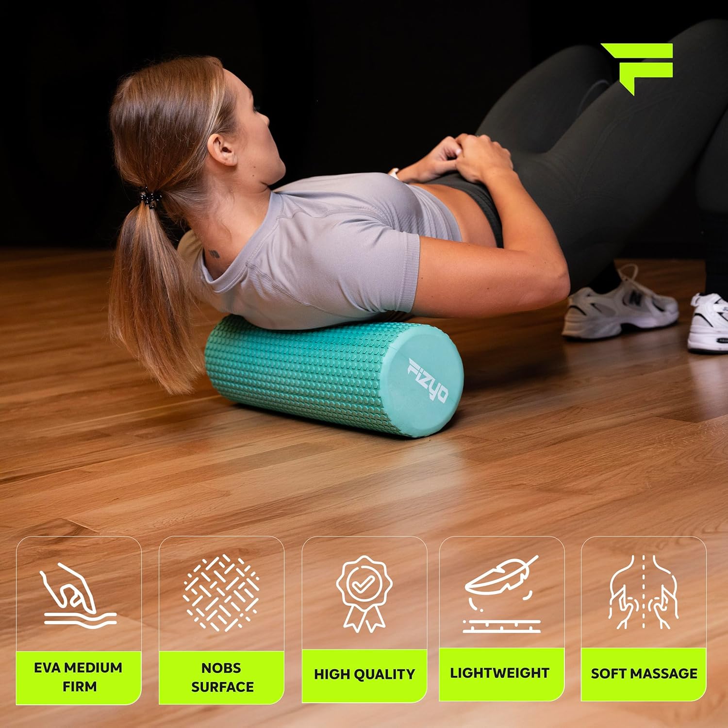 Fizyo Faszienrolle, Pilates-Rolle für Faszienmassage, Yoga-Rolle für Wirbelsäule, EVA-Faszienrolle für Fitness, Yoga & Rehabilitation, Grün, 30 x 15 cm – Bild 7