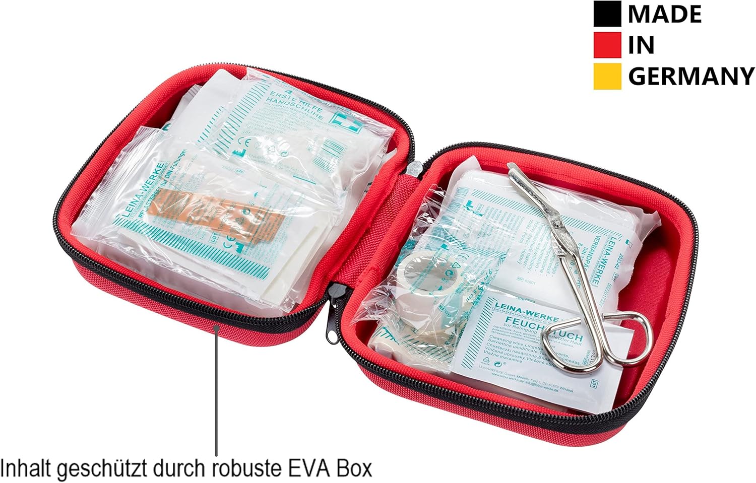 Erste-Hilfe-Set, hergestellt in Deutschland, mit sofortiger Kältekompresse für Zuhause, Arbeit, Reisen und Outdoor – Bild 4