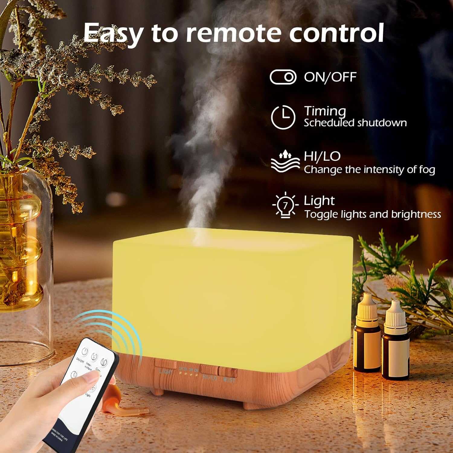 Aromadiffusor, GeeRic 600 ml Luftbefeuchter, Ultraschall-Aromatherapie-Diffusor für ätherische Öle mit Fernbedienung, automatischer Abschaltung im wasserlosen Zustand und 7 Arten von LED-Lichtfarben – Bild 4