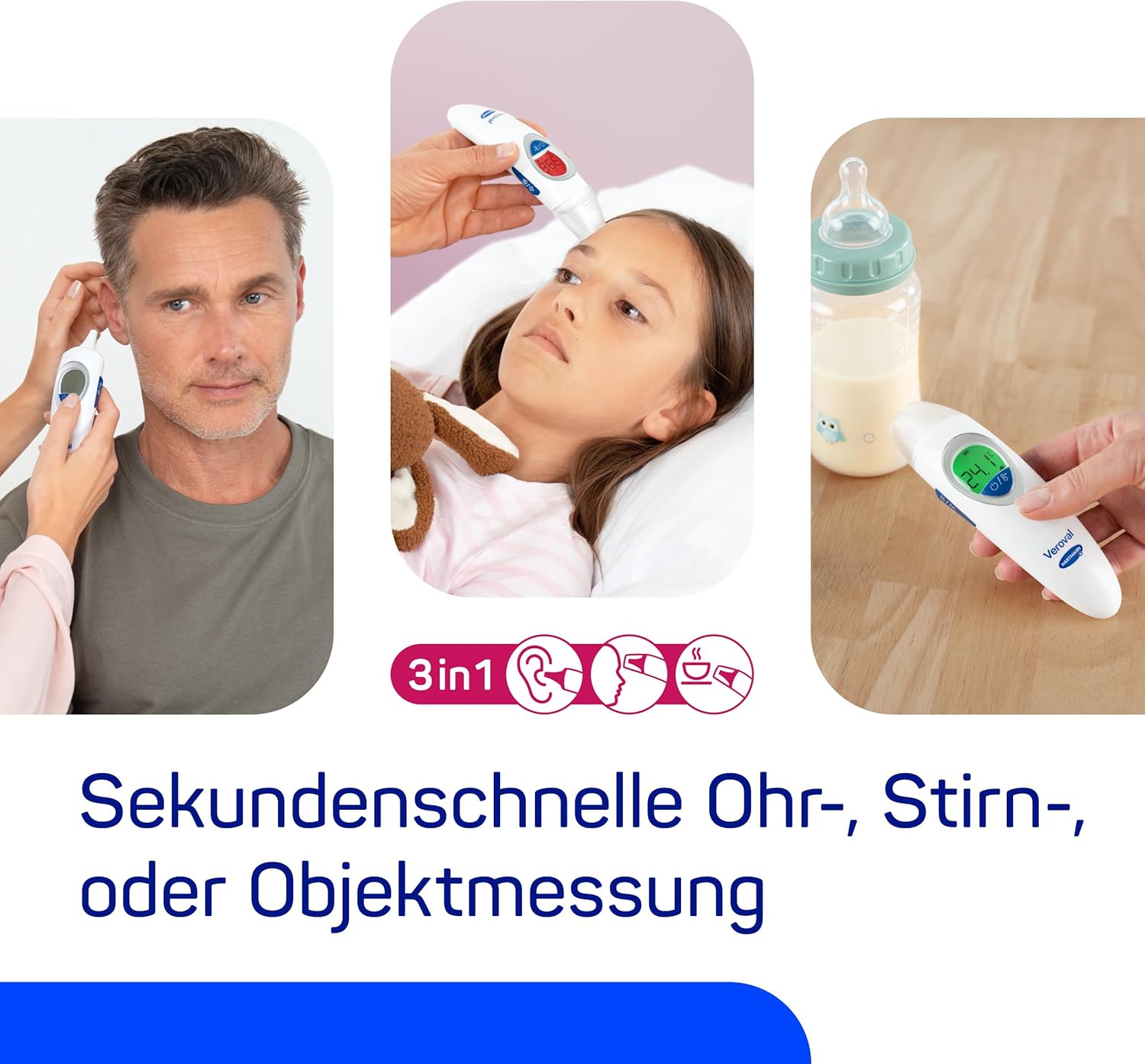 VEROVAL Family Infrarot-Fieberthermometer, Ohr- und Stirnthermometer zur schnellen Fiebermessung – ideal für Erwachsene und Kinder – Bild 3