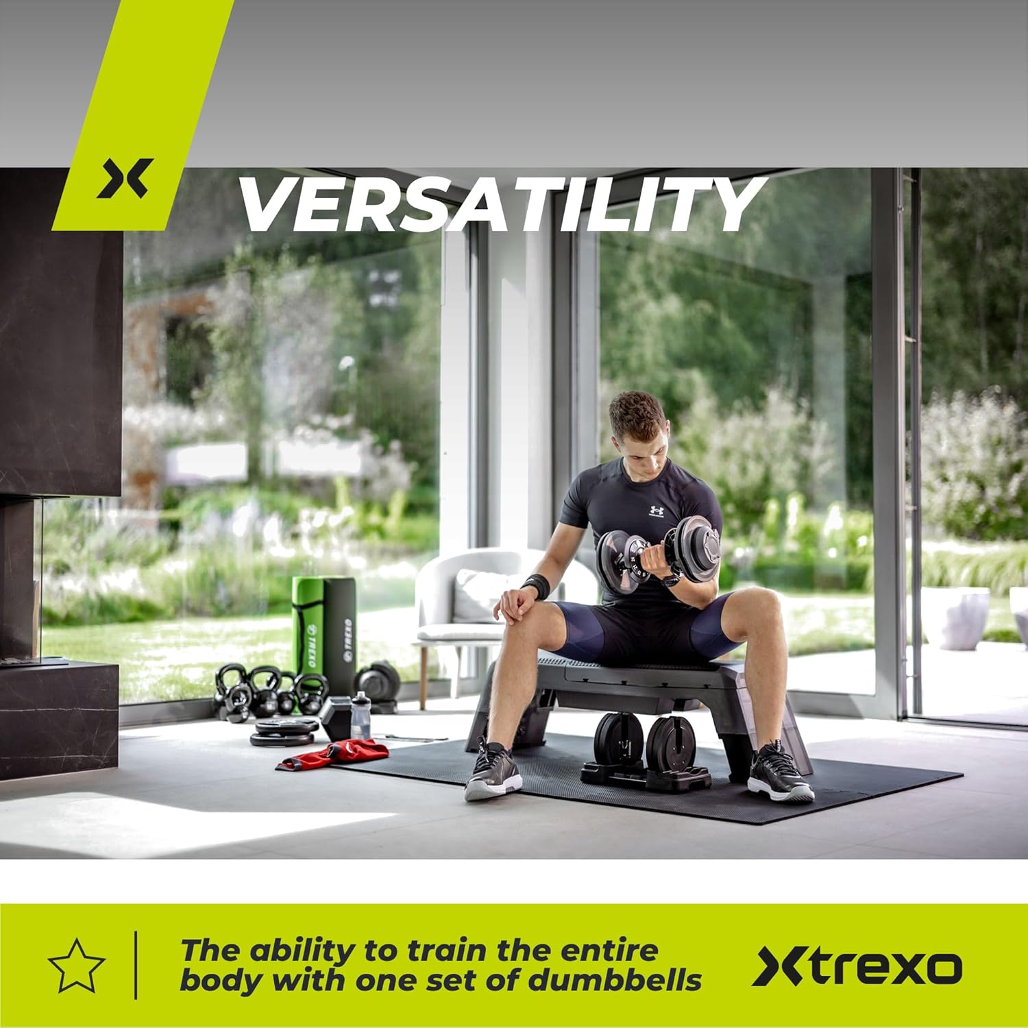 TREXO Verstellbare Hantel 18–40 kg, Gewichtsregulierung mit Drehknopf, verstellbare Hantel aus Eisen für Fitnessübungen, verstellbare Hantel mit ergonomischem, rutschfestem Griff, Farbe Schwarz – Bild 8