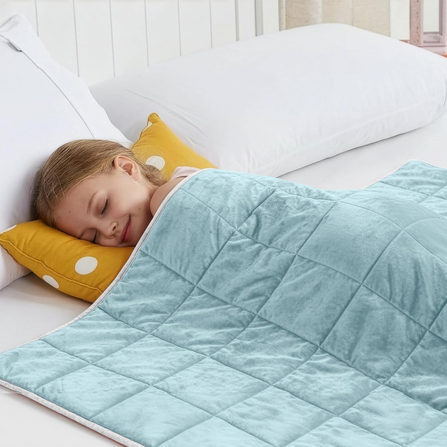 SLEEP COMFY Gewichtsdecke, 2,4 kg Therapiedecke zum Stressabbau und bei Angstzuständen, hypoallergene Glasperlen, weiche und kühlende Baumwolle und Öko-Tex (blau, 90 x 120 cm) – Bild 2