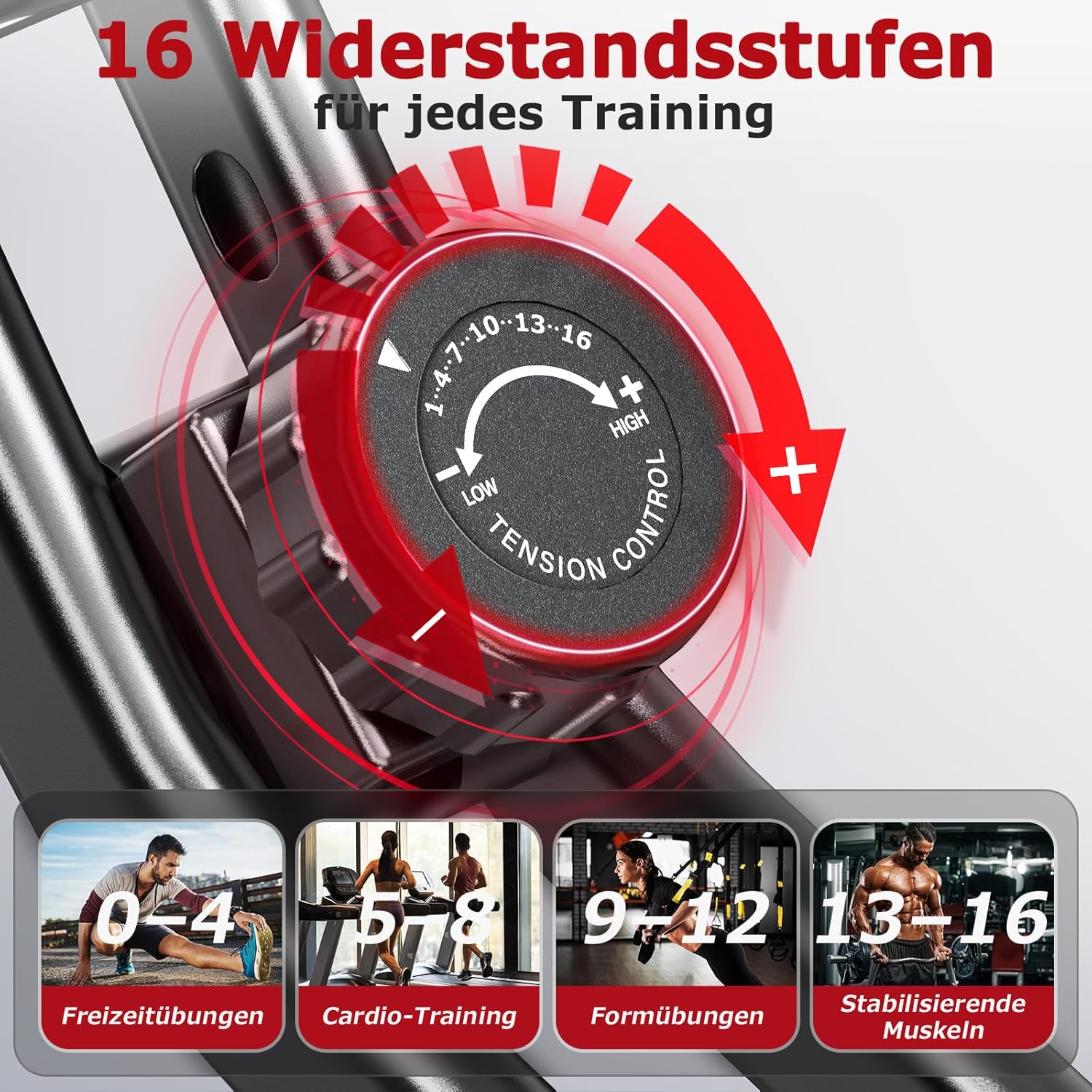 Heimtrainer Fahrrad Klappbar, VANNECT Hometrainer Fahrrad mit 16 Stufen Magnetwiderstand, Pulssensor, 160KG Belastbar, Verstellbarer Rückenlehne & Sitz, Fitnessbikes für Zuhause und Büro – Bild 2