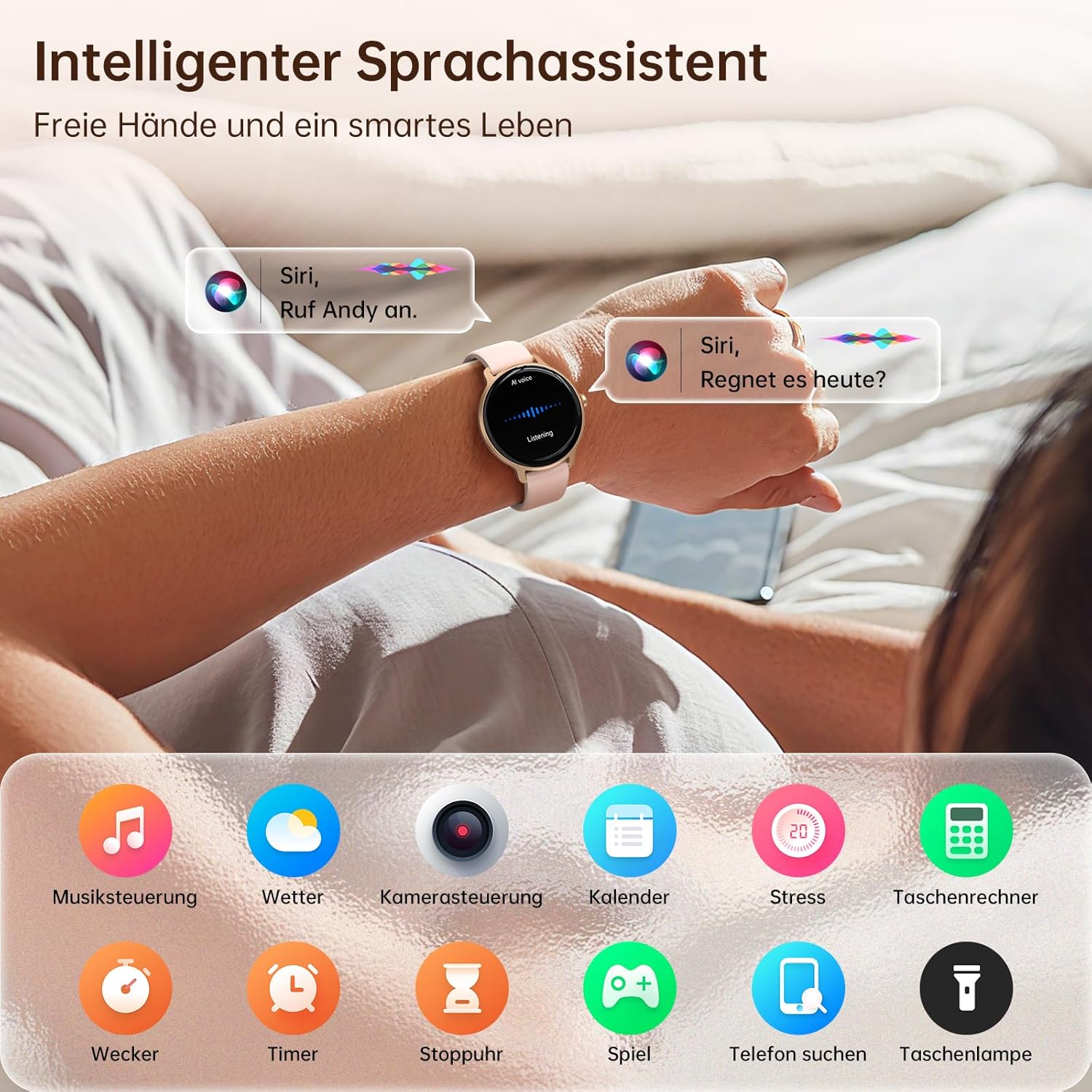 Damen Runde Smartwatch, 1,27 Zoll AMOLED Smartwatch mit Telefonfunktion, Fitnessuhr mit Herzfrequenzmesser, SpO2-Schlafmonitor, Schrittzähler, 120+ Sportmodi, Sportuhr, IP68 wasserdicht, Damenuhren für iOS Android – Bild 7