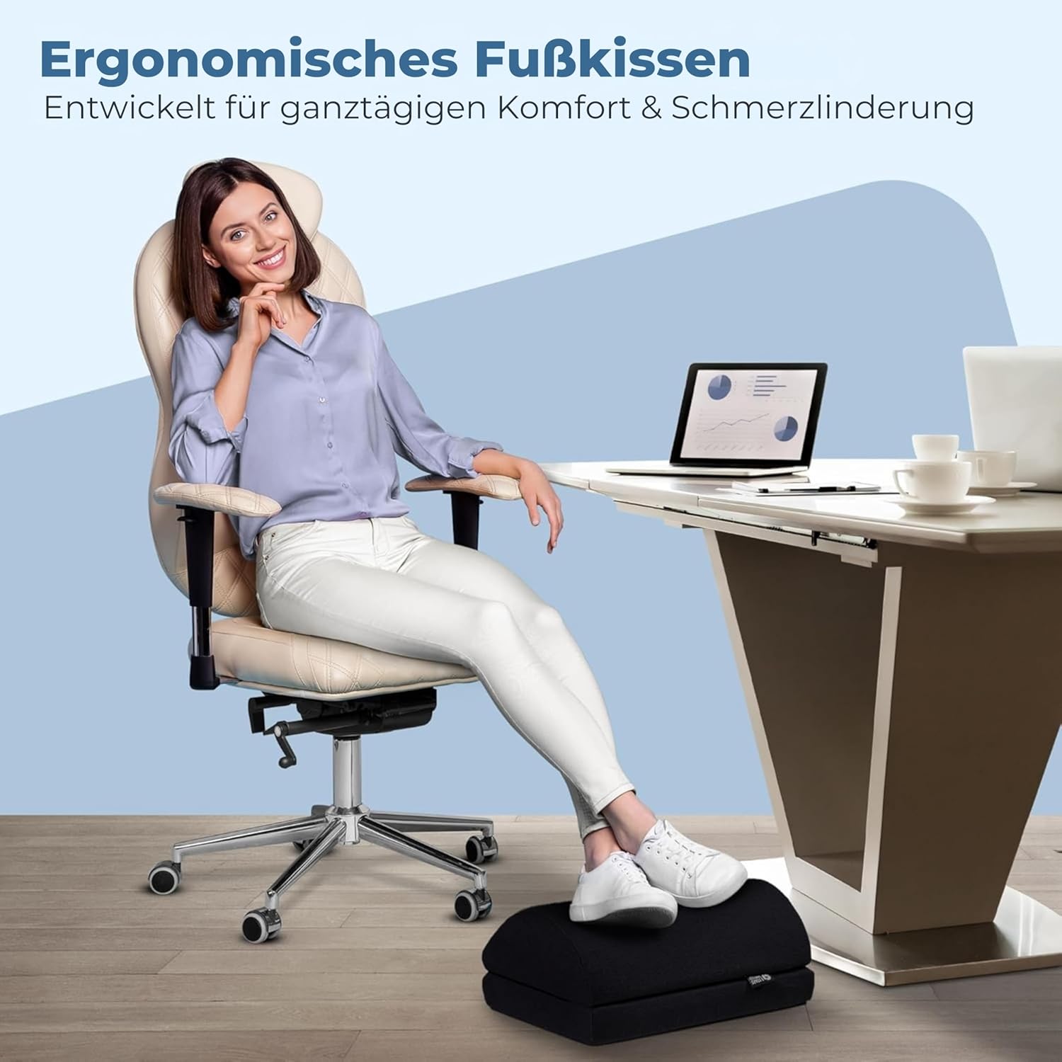 5 STAR UNITED Verstellbare Fußstütze, ergonomisches Memory-Schaum-Kissen mit atmungsaktivem Netzbezug, rutschfeste Unterseite, 15 cm Höhenverstellung, Schwarz – Bild 2