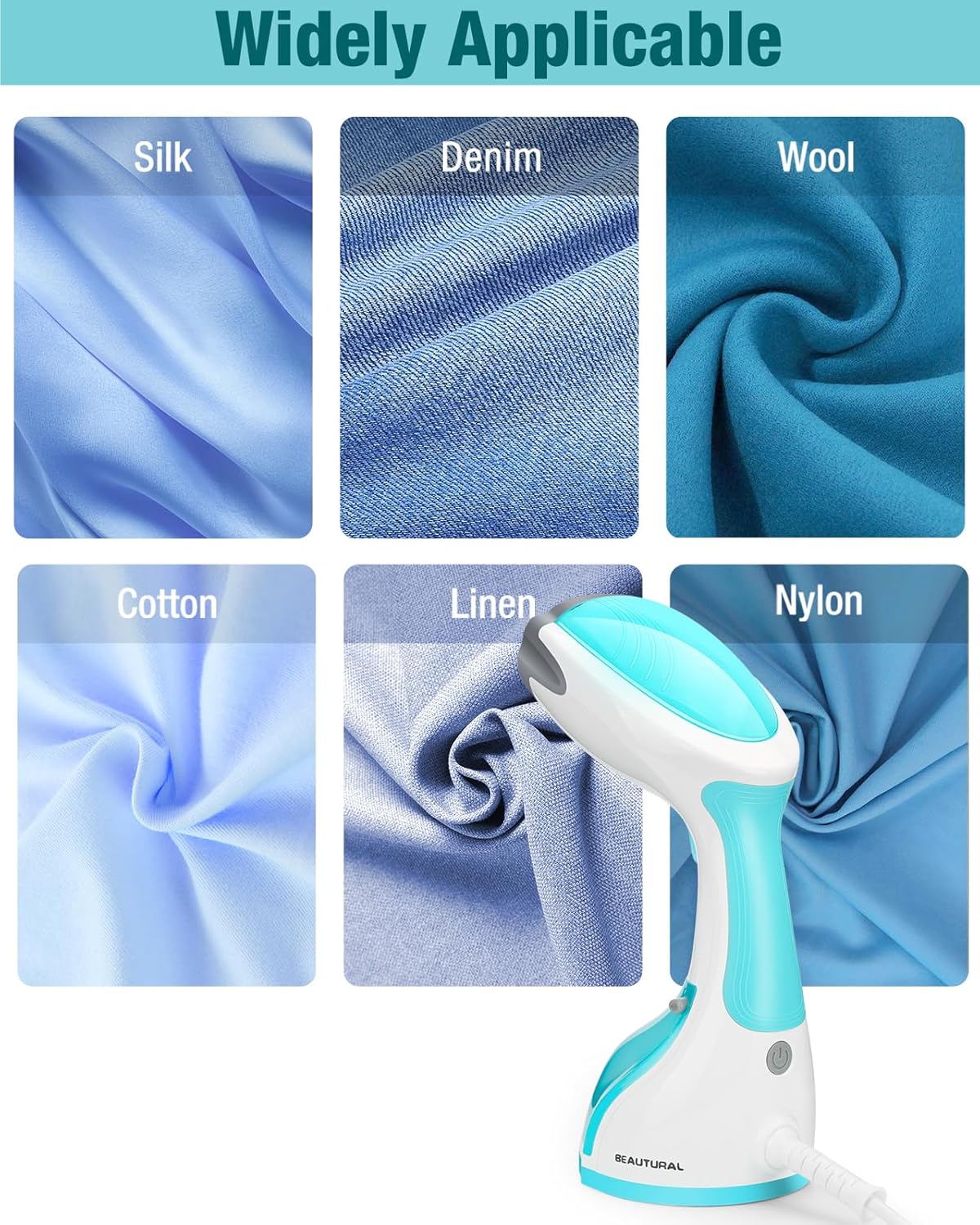 BEAUTURAL Dampfgarer, Dampfgarer, schnelles Aufheizen, 260 ml Wassertank, automatische Abschaltung, Faltenentferner für Kleidung, ideal für Zuhause, Büro, Reisen, Himmelblau – Bild 5