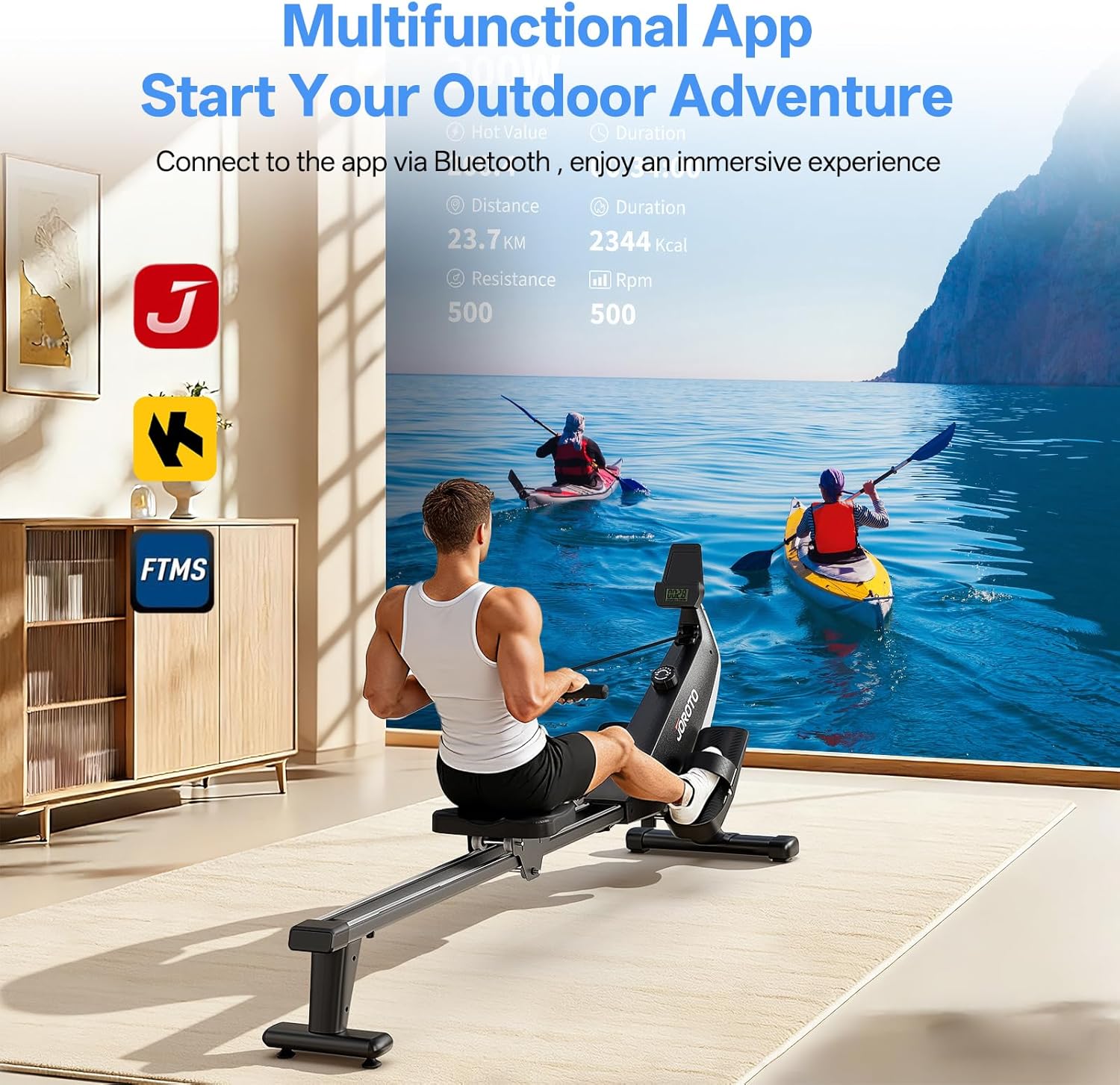 JOROTO Heimrudergerät – Leises magnetisches Rudergerät mit exklusiver App | 16 Widerstandsstufen | Dual-Rail-Design | Bis 150kg | Ideal für Heimtraining (Schwarz) – Bild 5