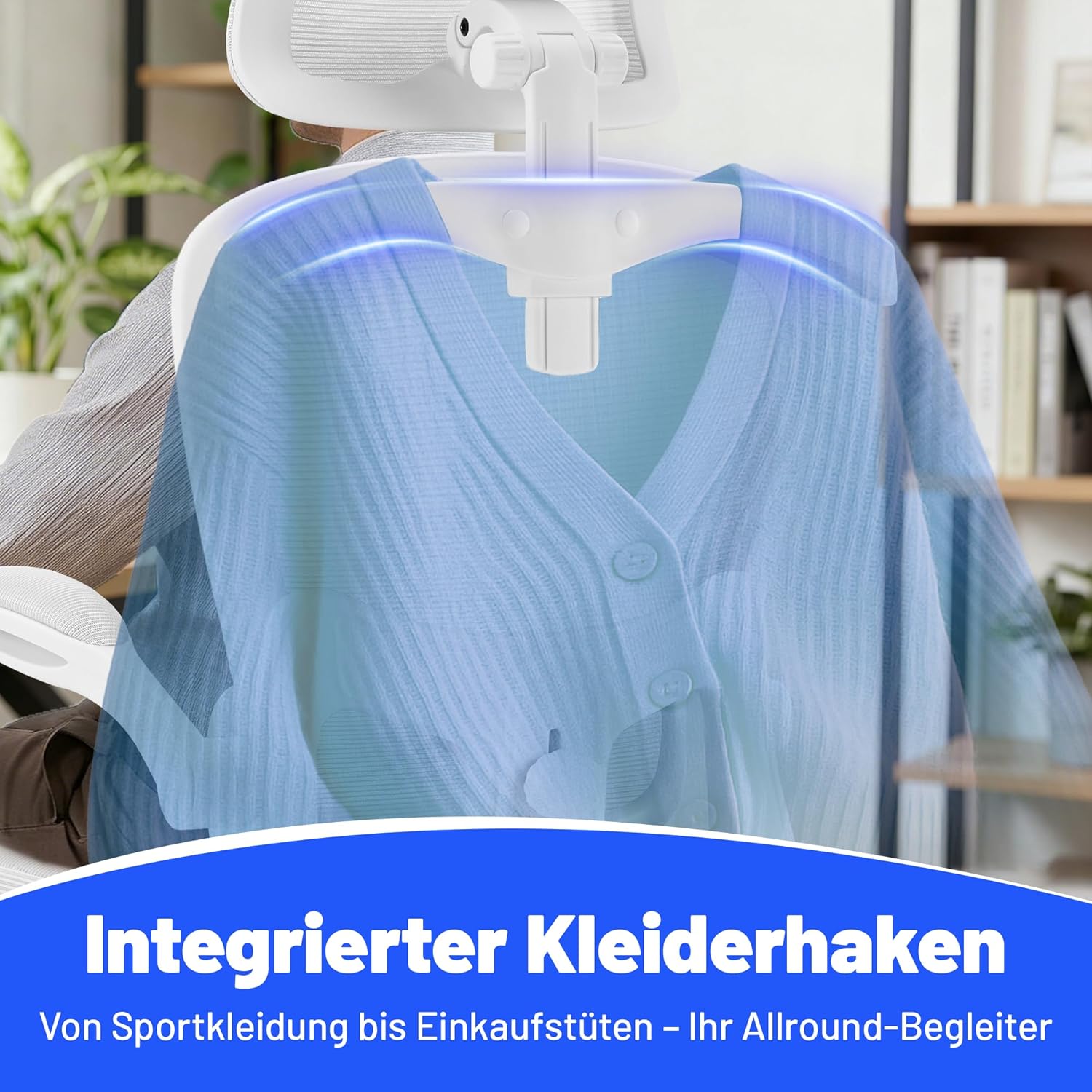 Ergonomischer Bürostuhl mit Kopfstütze, verstellbarer Lordosenstütze & Netzbezug, höhenverstellbarer Drehstuhl bis 150 kg, Computerstuhl ideal für Büro und Home Office, Weiß – Bild 9