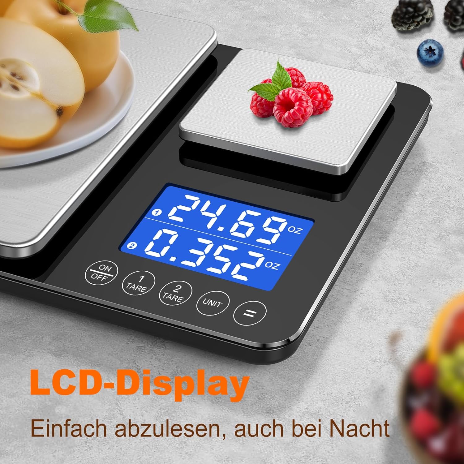 Digitale Küchenwaage mit LCD-Display und Tara-Funktion, präzise 1-g-Messung zum Backen und Kochen, poliertes Silber – Bild 5