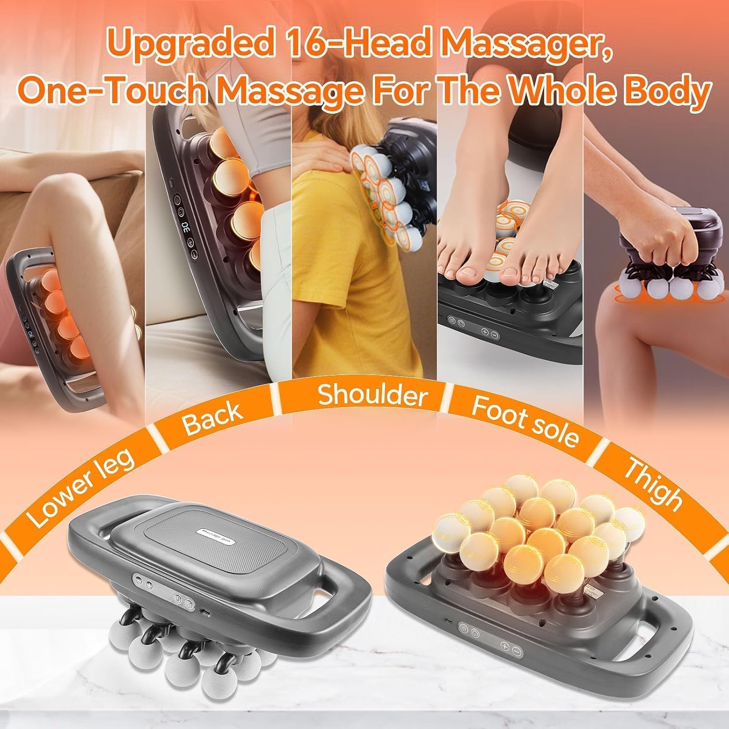 16-Kopf-Massagepistole für tiefes Gewebe, leises elektrisches Muskelmassagegerät, 30 Stufen, tragbares Rückenmassagegerät zur Schmerzlinderung, Perkussionstherapie für Nacken-/Schulter-/Beinmuskeln – Bild 7