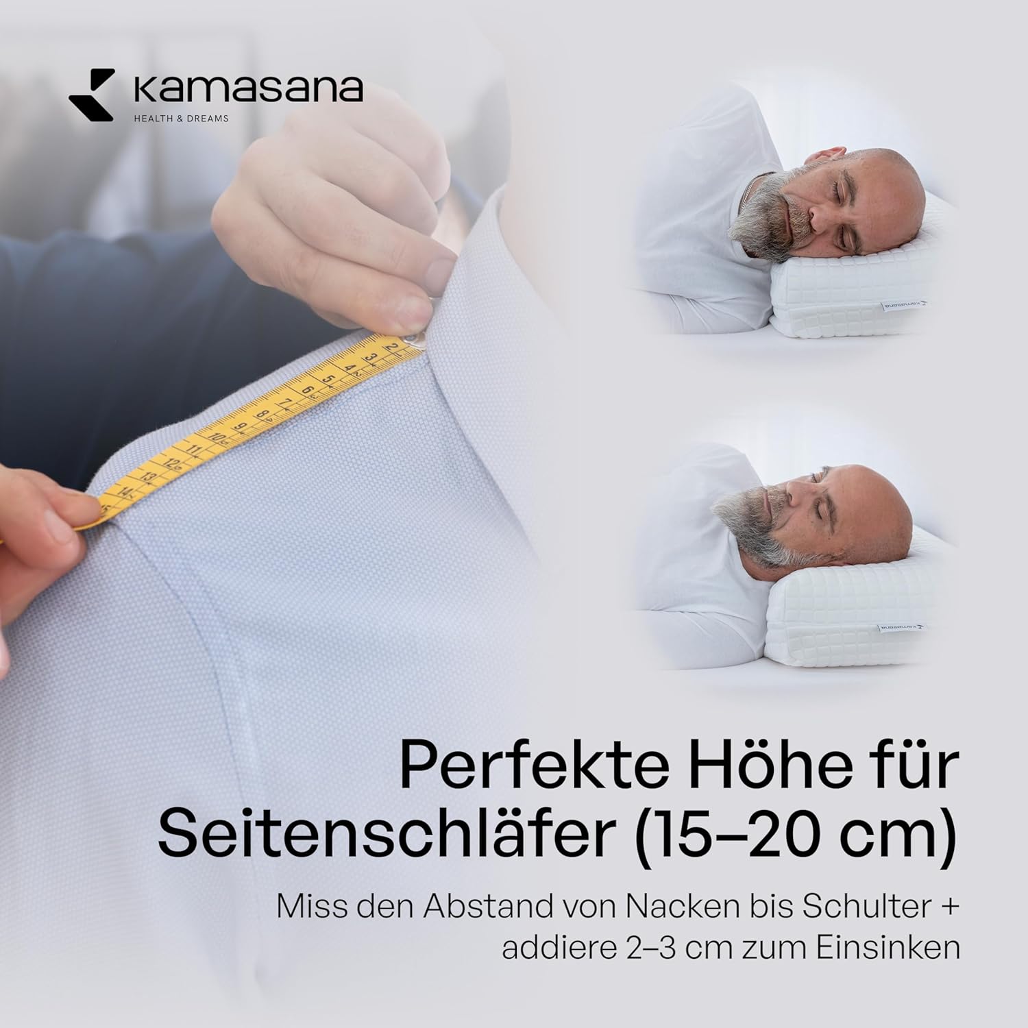 Seitenschläferkissen 40 x 80 cm, Höhe 16 cm – Orthopädisches Nackenstützkissen – Memory-Schaum-Kissen – ergonomisches Kissen mit weicher und fester Seite – Bild 6