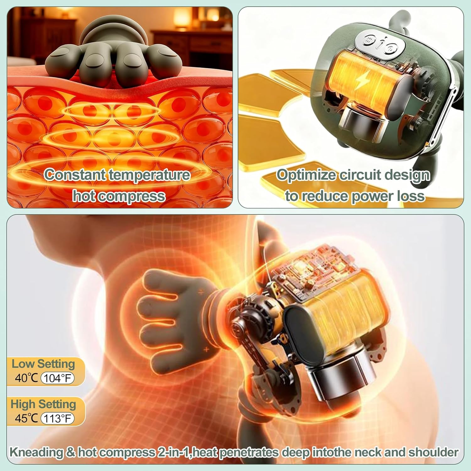 4D-Nackenmassagegerät, kabelloses Nacken-Schulter-Massagegerät, 3 Massagestufen und 2 Temperaturstufen, Nackenmassagegerät mit Wärme für Zuhause, Büro, Reisen, Muskeln entspannen, Müdigkeit lindern – Bild 5