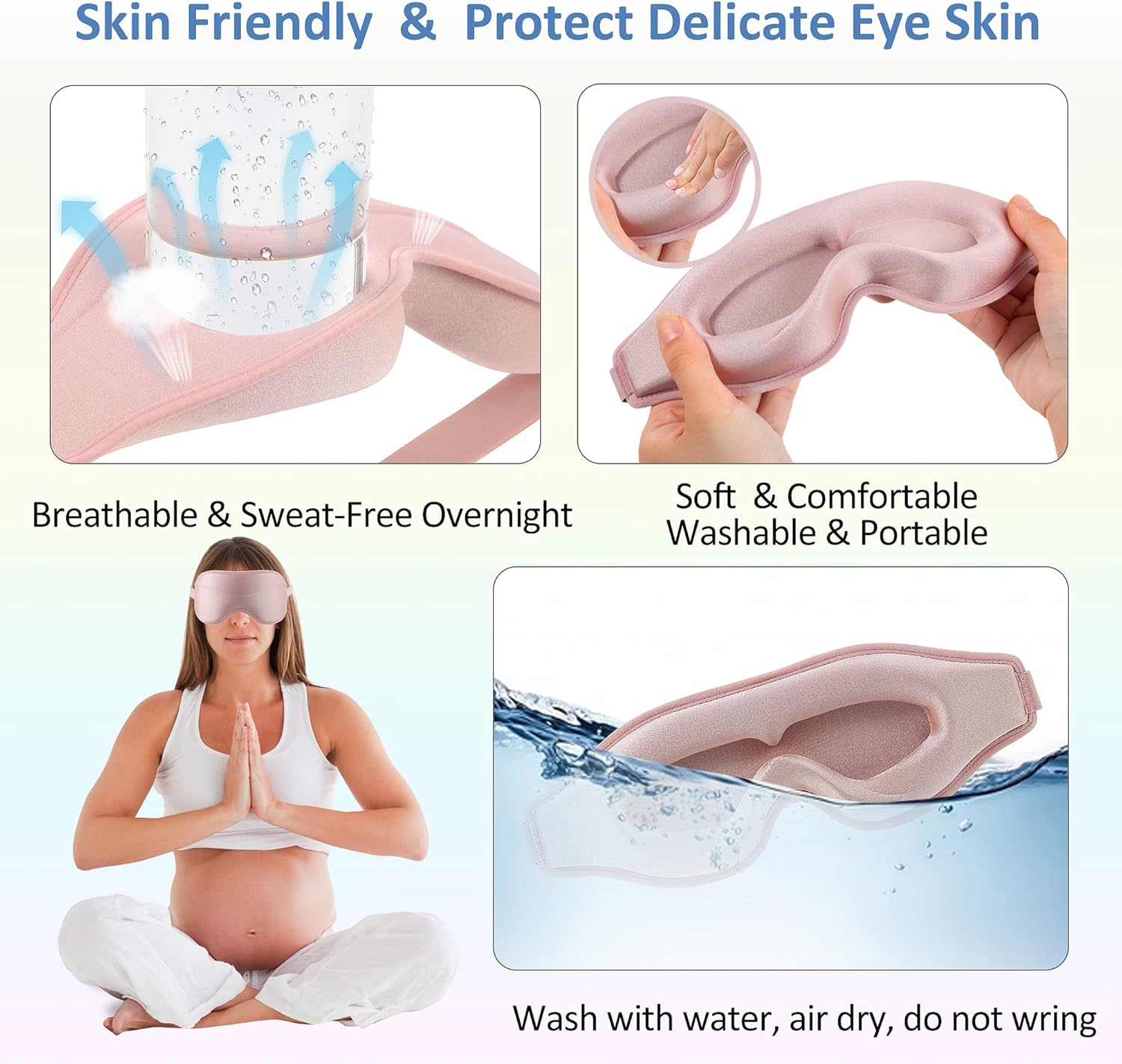 Schlafmaske Damen, 3D-Schlafmaske, bequeme Augenmaske, Rosa, kein Druck auf die Augen, wiegt nur 35 g, atmungsaktive Kinder, weiche Augenklappe, Damen-Schlaf-Augenmaske – Bild 5