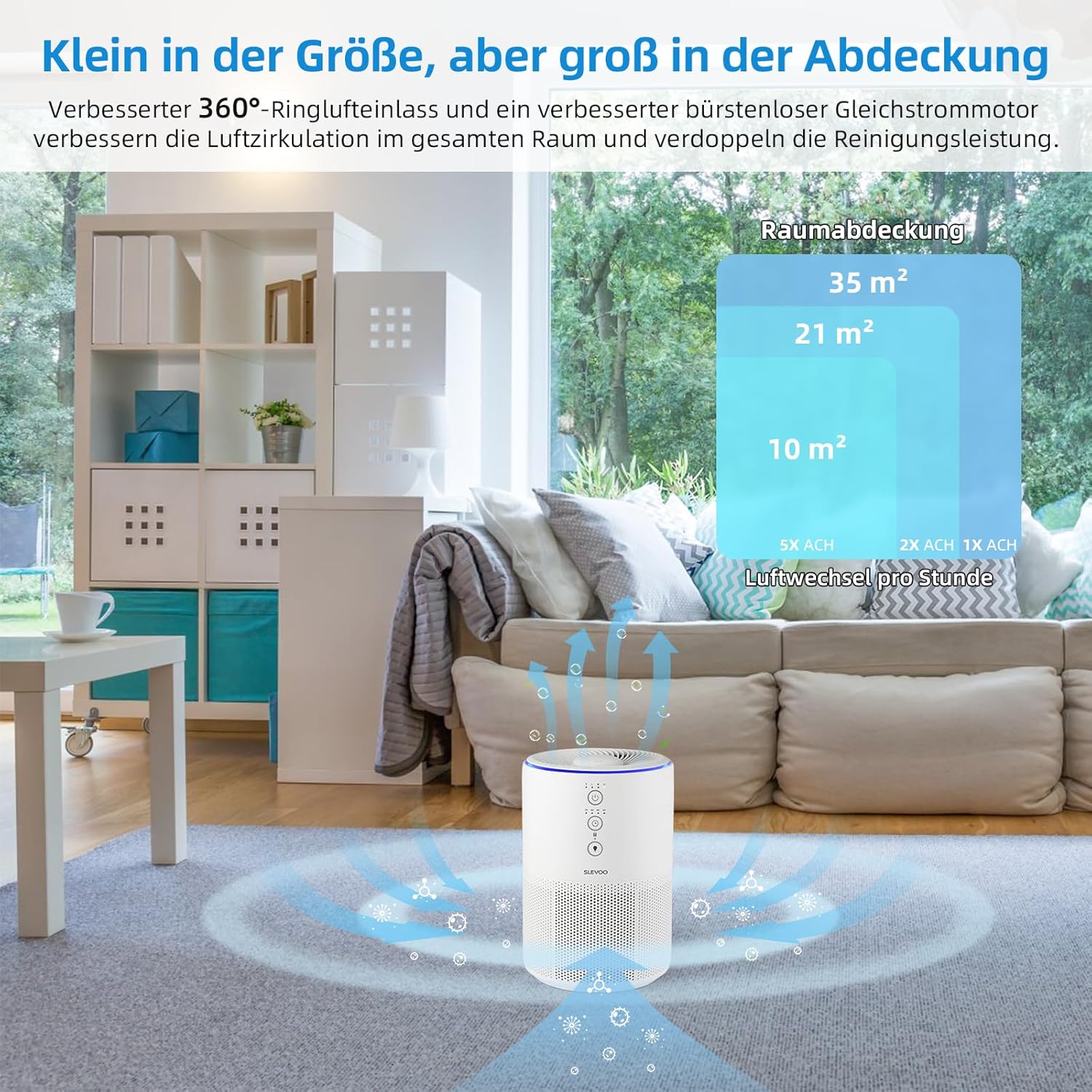 Slevoo Luftreiniger für Zuhause, Tierhaarallergie, 3-in-1 HEPA-Filter, CADR 200 m³/h, Schlafmodus, gegen Tierhaare, Rauch & Gerüche, energiesparend, 03 Pro Max, Weiß – Bild 3