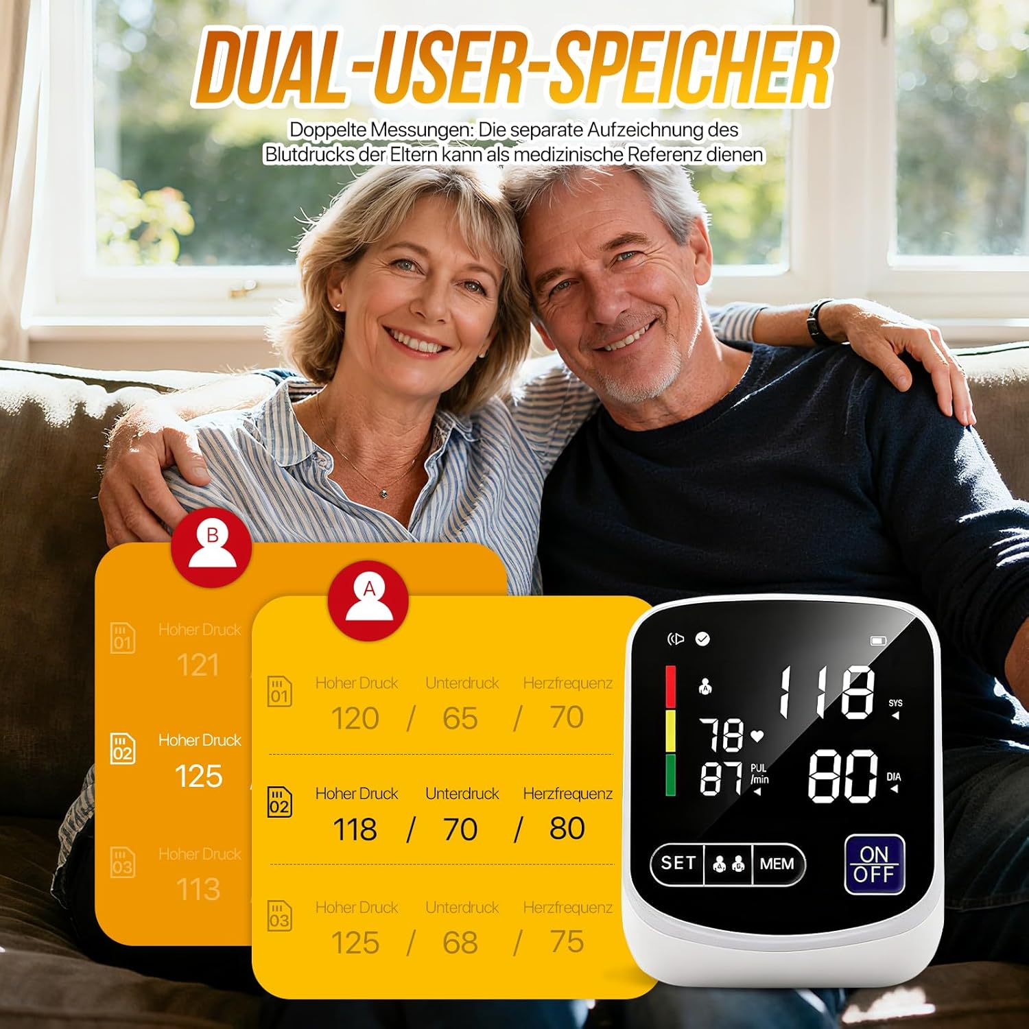 RoserRose Blutdruckmessgerät Oberarm digital, Blutdruckmessgerät mit deutscher Sprachausgabe, großes LED-Display, 2 x 99 Speicherplätze, Manschette 22-36 cm, AAA-Batterie/Typ-C-Ladekabel – Bild 7