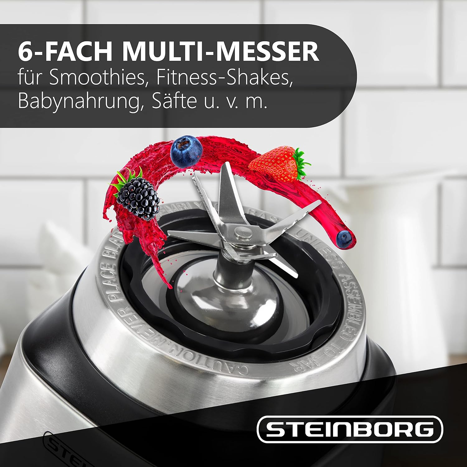 Standmixer 800 Watt, 6-fach Metallmesser, 1,5 Liter, 5 Stufen, Glas, Edelstahl, Pulse-Funktion, Universal-Powermixer, Protein-Shaker, Handmixer, Eis-Crusher, Zerkleinerer, Smoothie-Maker, Standmixer – Bild 4