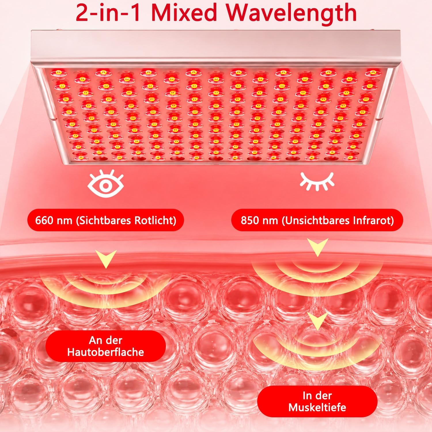Rotlichtlampe, Infrarot-Körper- und Gesichtslampe, 225-LED-Rotlichttherapielampe, 660-nm- und 850-nm-Infrarot-Panel-Lampe, Rotlichttherapie-Entspannungsgerät, mit verstellbarem Ständer – Bild 4