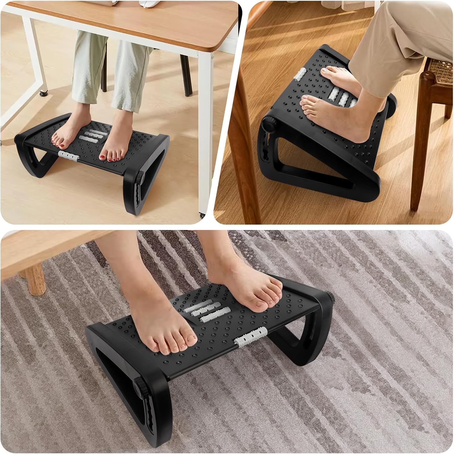 Verstellbarer Fußhocker für Schreibtisch, MXTIMWAN 6 höhenverstellbarer Fußhocker, ergonomische rutschfeste Fußstütze mit Massagefunktion zur Entlastung von Bein, Knie und Rücken für Büro und Zuhause – Bild 6