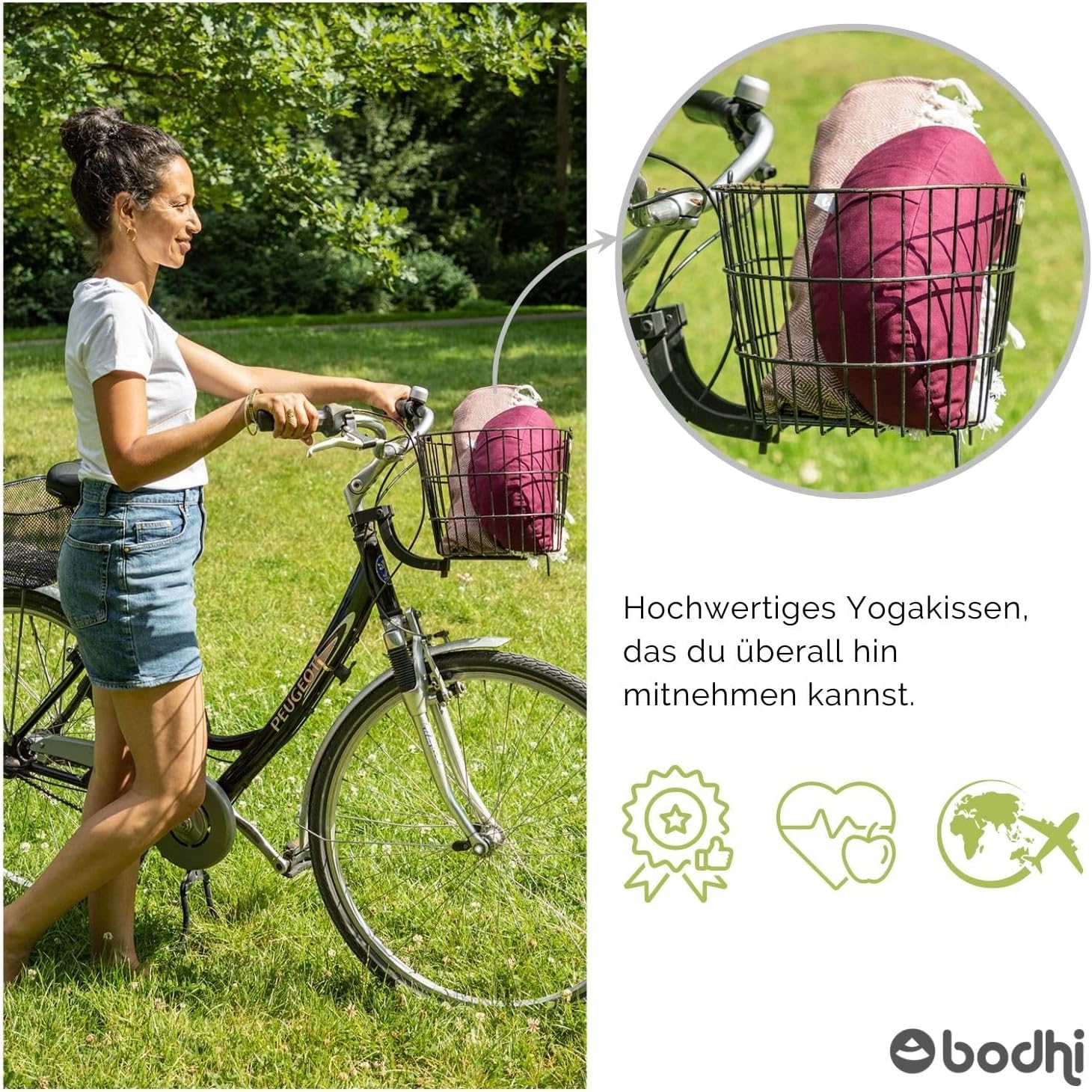 Bodhi Meditationskissen Halbmond Mini | Yogi Moon Eco | Bezug aus 100 % Bio-Baumwolle | Yogakissen halbmondförmig mit Buchweizenfüllung | Halbmondkissen für Yoga & Meditation | Waldgrün – Bild 6