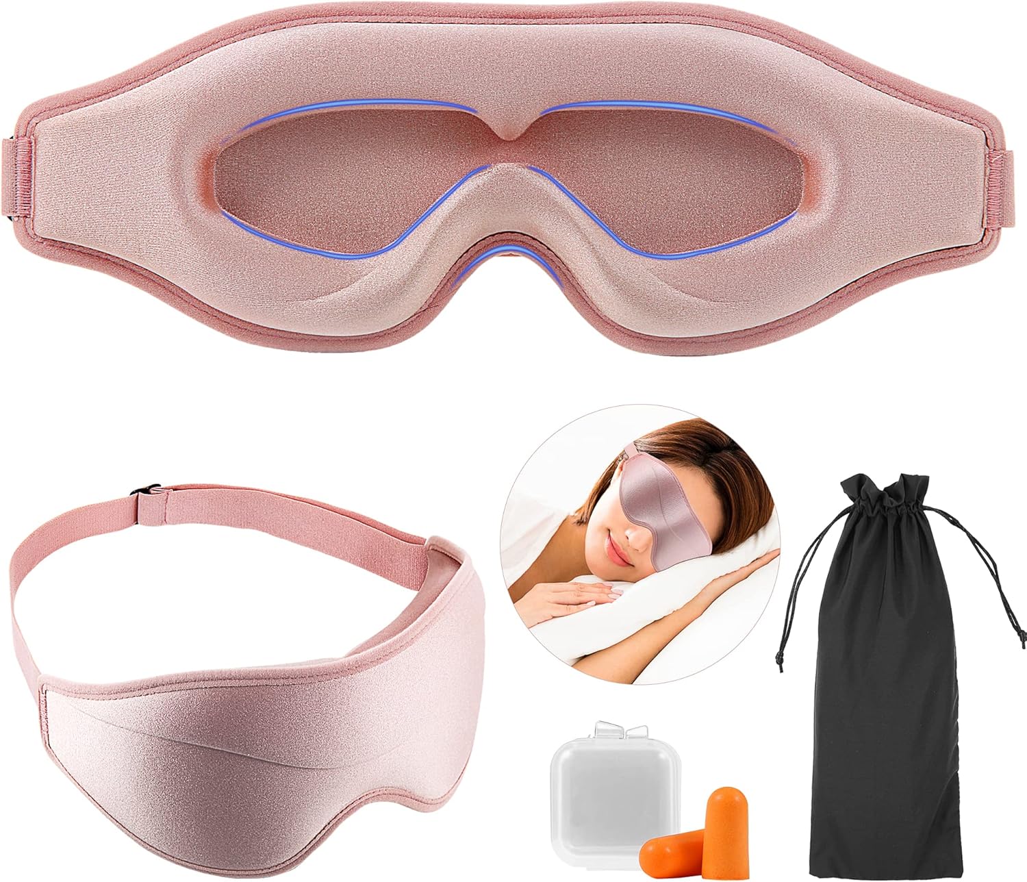 Schlafmaske Damen, 3D-Schlafmaske, bequeme Augenmaske, Rosa, kein Druck auf die Augen, wiegt nur 35 g, atmungsaktive Kinder, weiche Augenklappe, Damen-Schlaf-Augenmaske