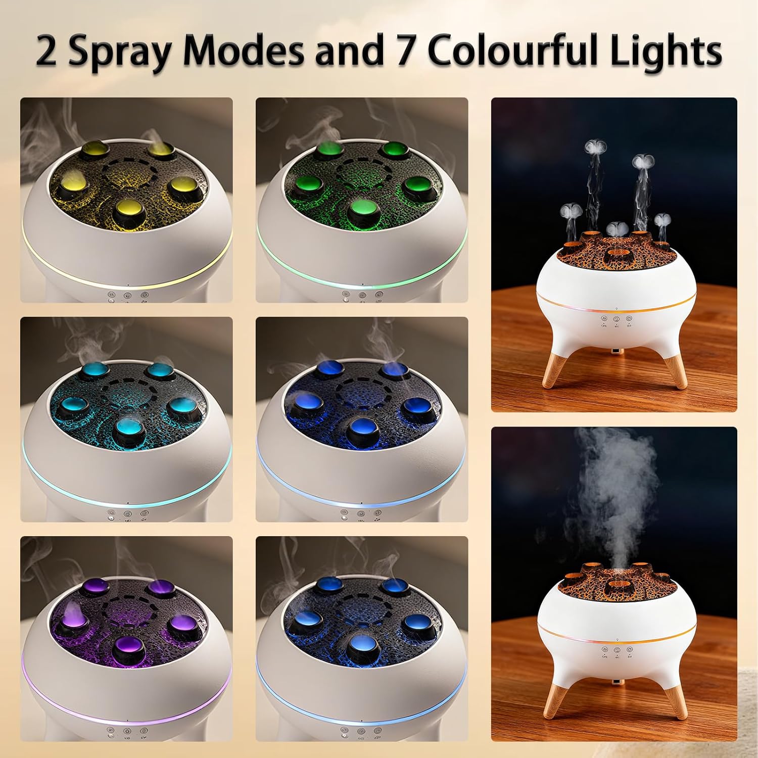 Flammen Aroma-Diffusor 250 ml, Ultraschall-Luftbefeuchter & Duftöl-Diffusor mit 2 Sprühmodi, 7 LED-Farben, Timer-Funktion & Flammeneffekt, leiser Luftverteiler mit Quallennebelring – Bild 3