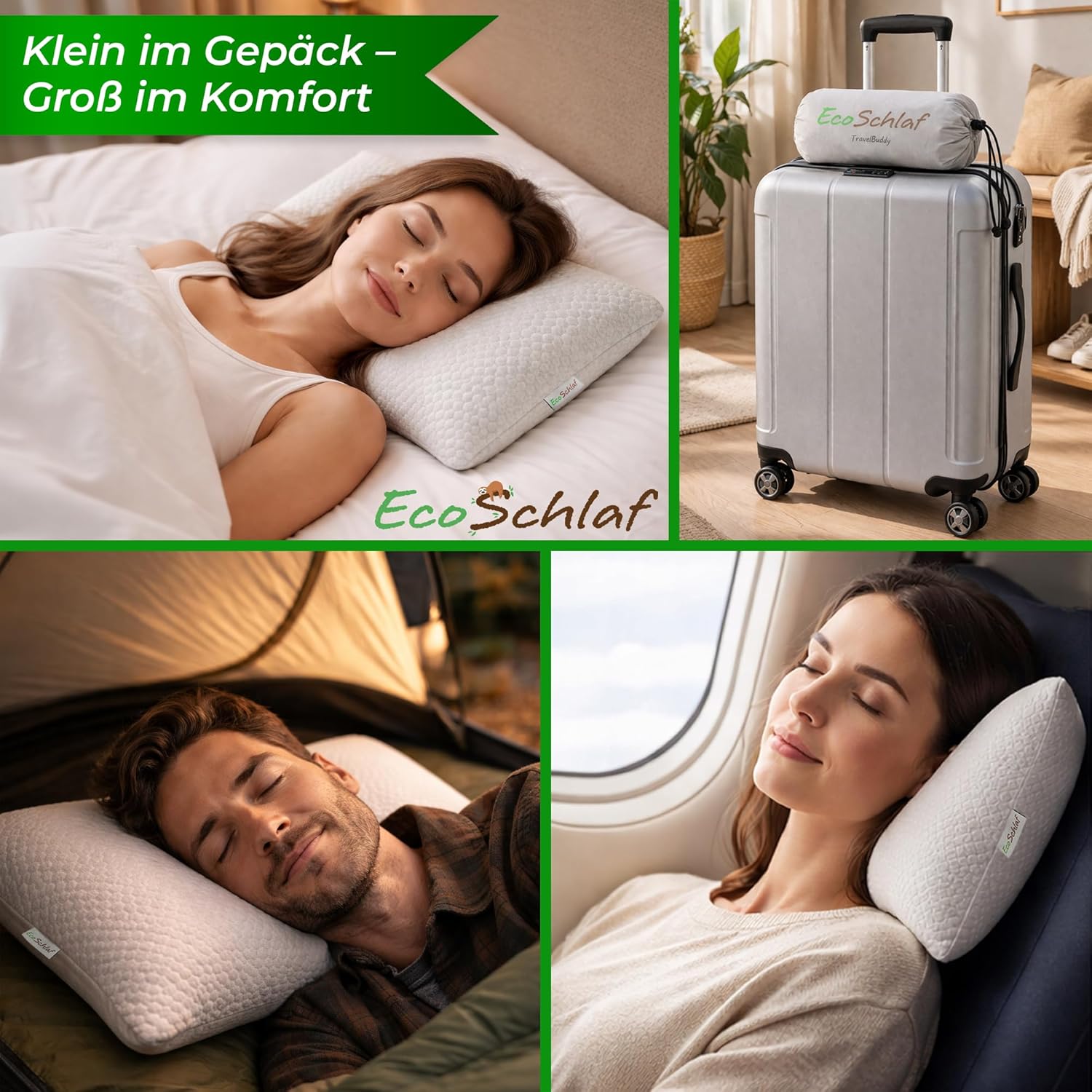 TravelBuddy Reisekissen – kleines Nackenkissen für Flugzeug, Camping, Auto, Bus, Zug – verstellbares Memory-Schaum-Reisekissen – ergonomisches Kissen für Outdoor & Reisen (grau) – Bild 4