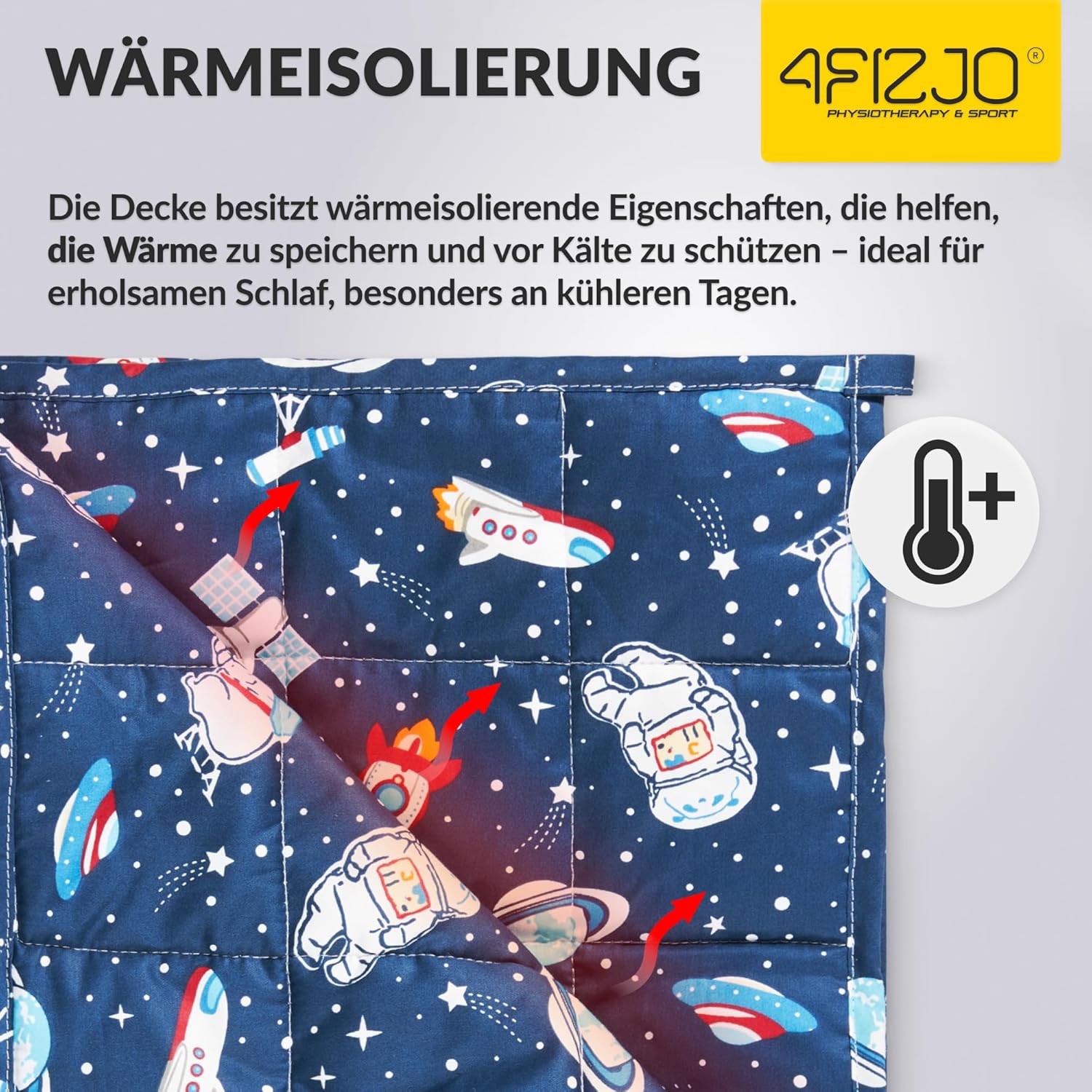4FIZJO Gewichtsdecke Kinder 3 kg 100 x 150 cm, Therapiedecke zum Stressabbau & Angstzustände, hypoallergene Glasperlen, weiche & kühlende Polyester-Außenschicht, für Kinder von 15-25 kg, Dunkelblau – Bild 9