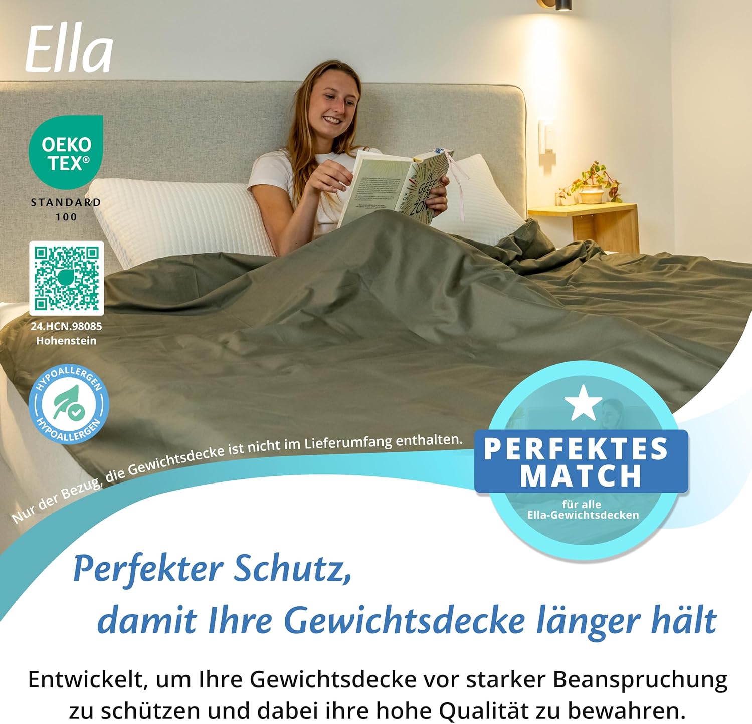 Ella Bettbezug 135 x 200 cm für Gewichtsdecke – aus 100 % Baumwolle – geeignet für 7 kg und 9 kg Gewichtsdecken – Olivgrün – Bild 2