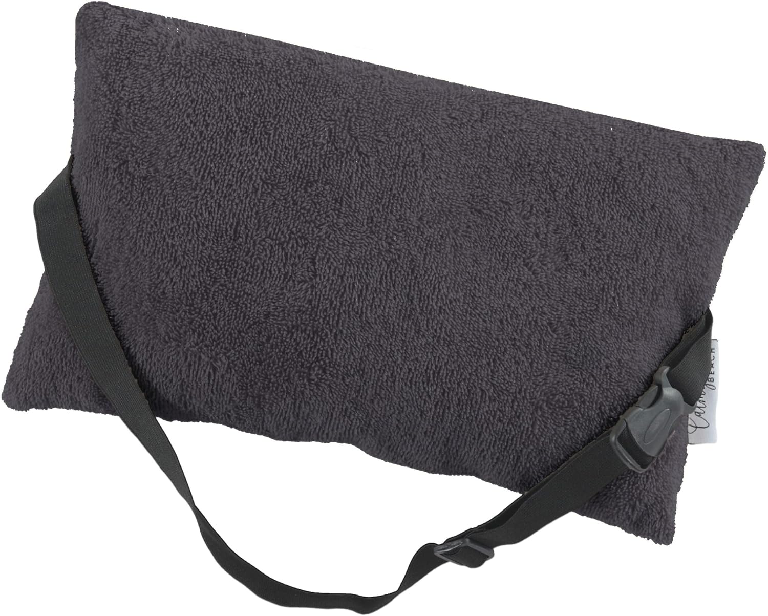 Strandkissen gefüllt mit Befestigungsgurt – verstellbares Reisekissen Nackenkissen für Sonnenliege 32 x 20 cm – Campingkissen Frottee-Bezug 100 % Baumwolle (Anthrazit)