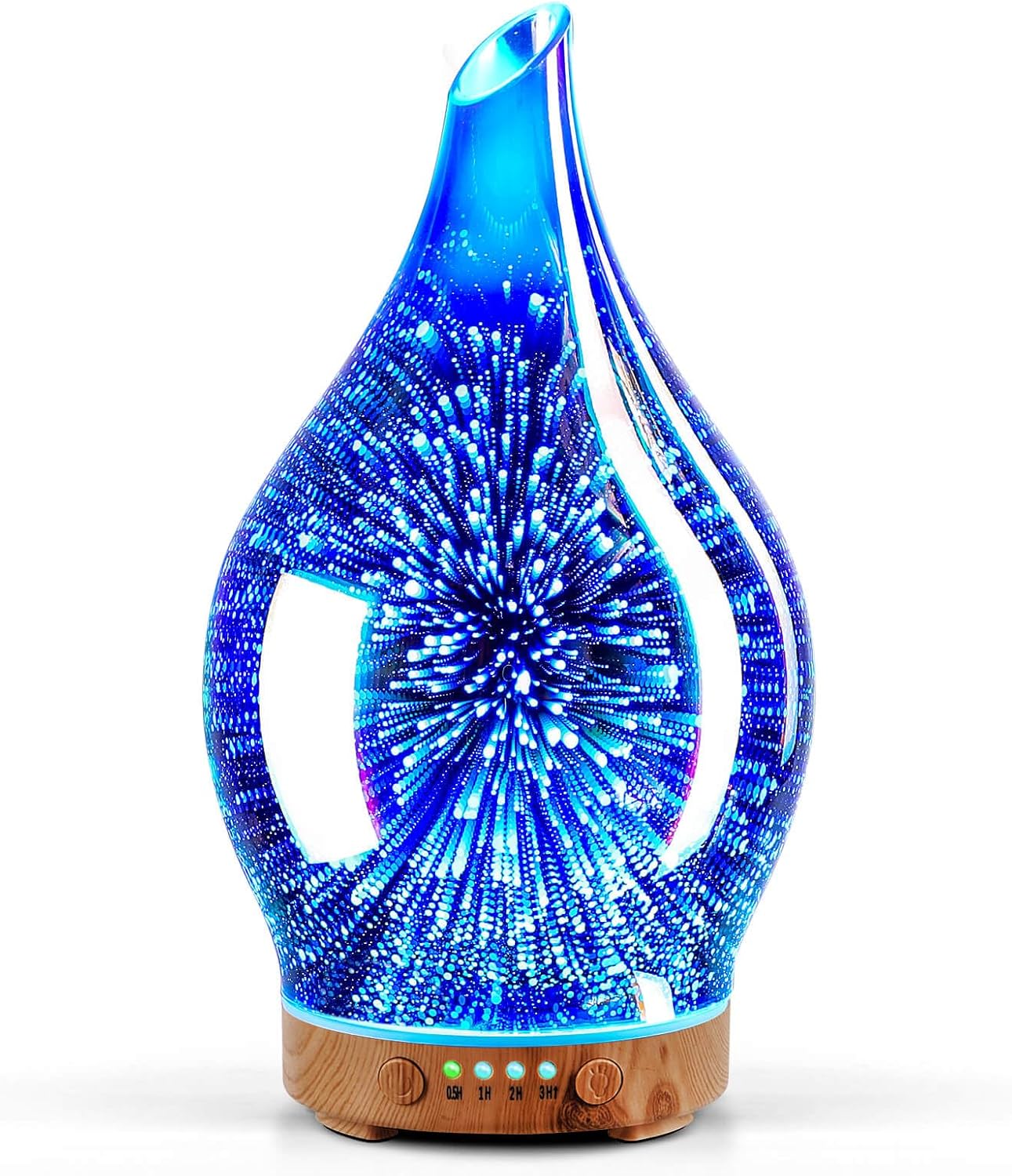 Porseme Aroma-Diffusor 150 ml, mundgeblasener 3D-Glas-Luftbefeuchter, Ultraschall-Aromatherapie-Öl-Diffusor mit 7 farbigen LED-Lichtern, Diffusor für ätherische Öle mit Timer, BPA-frei für Zuhause (Silber)