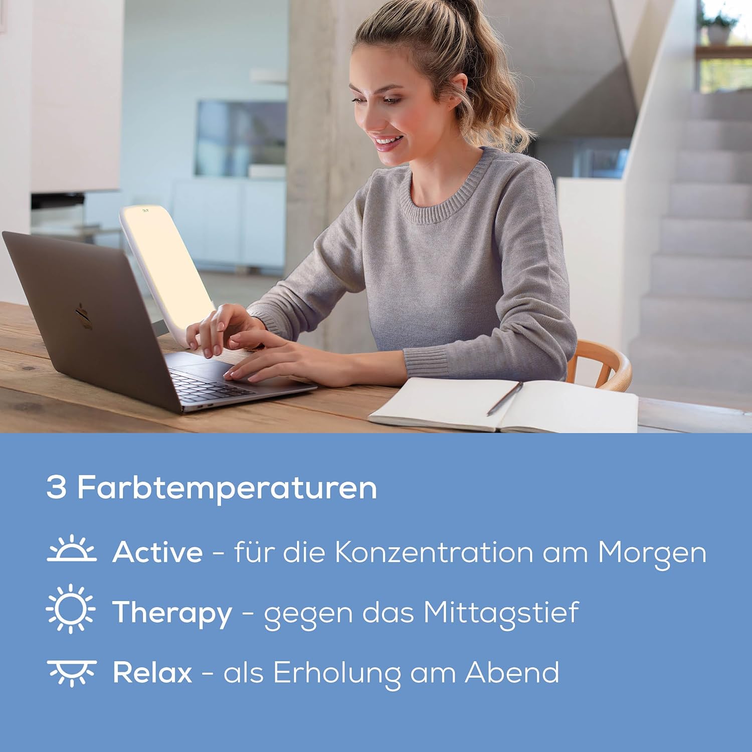 Beurer TL 35 Simulations-Tageslichtlampe mit 3 Farbtemperaturen für einen geregelten Tag-/Nachtrhythmus, 10000 Lux, medizinisches Gerät, abnehmbarer Sockel, mit Dimmschalter, weiß – Bild 4