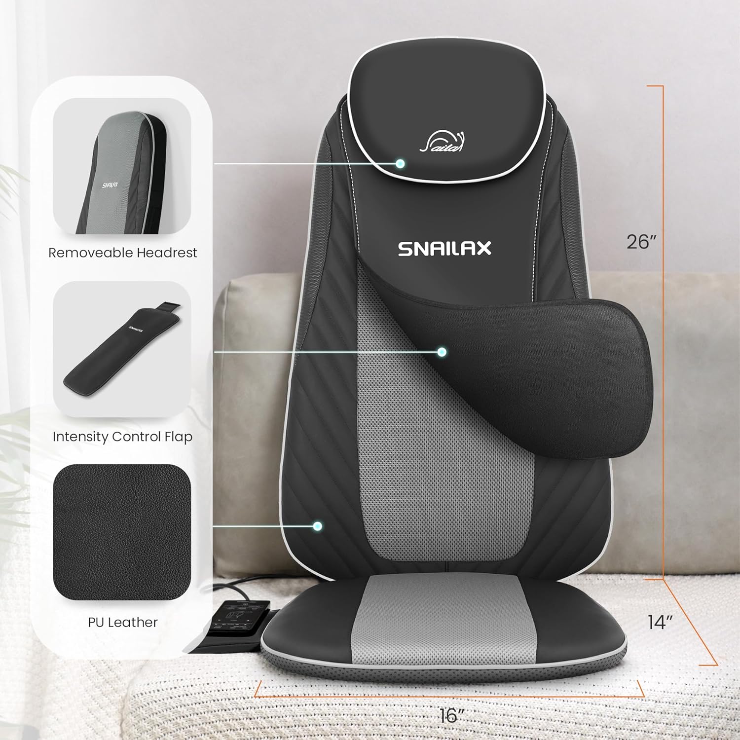 Snailax Shiatsu-Massagesitzbezug mit Wärme- und Vibrationsfunktion, Massagekissen für Nacken und Schulter, Rückenmassagegerät, Geschenke für Männer und Frauen – Bild 6