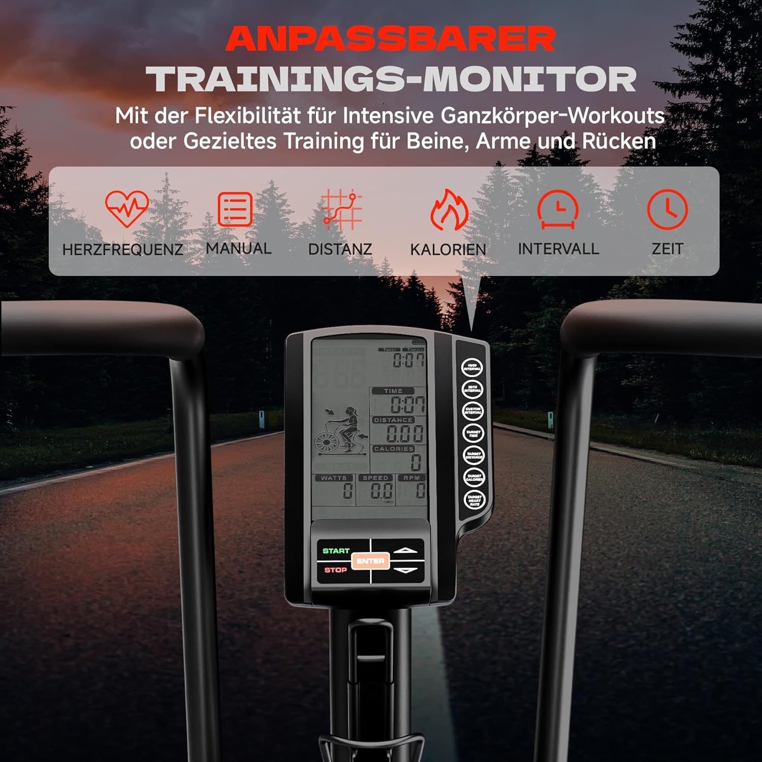Air Bike, Heimtrainer Fahrrad Air Bike mit Luftwiderstand, Trainingsfahrrad mit einstellbarem Magnetwiderstand, Leises Indoor-Fitnessbike für Ganzkörpertraining, LCD-Monitor, App-Verbindung – Bild 2