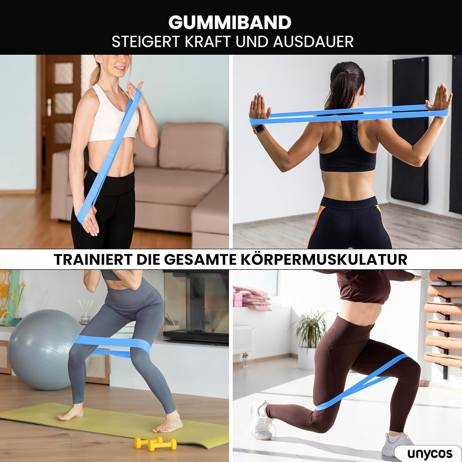 unycos - Faszienrolle 【PP/EVA】5-in-1-Set, Muskelmassagerolle/Schaumstoffrolle, die 120 kg trägt, Fitness-Widerstandsband, Massageball, Rehabilitationsstab, Formseil und Aufbewahrungstasche (blau) – Bild 5