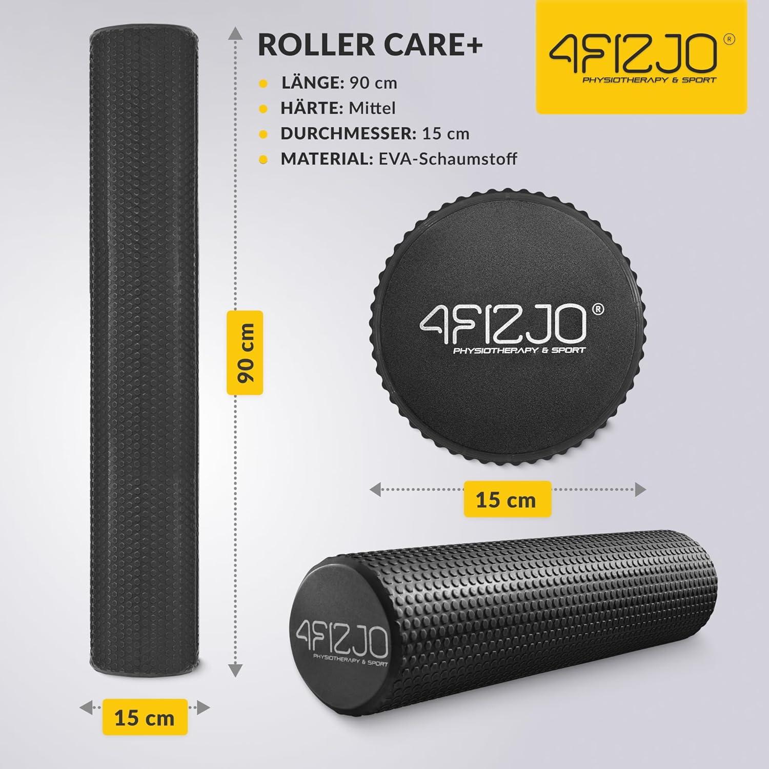 4FIZJO Faszienrolle mit Noppen aus EVA-Schaum, Durchmesser 15 cm, Länge 90 cm, Massagerolle, Rückenrolle, leicht, langlebig, mittlere Härte, Faszientraining, Massagetraining, schwarz – Bild 4