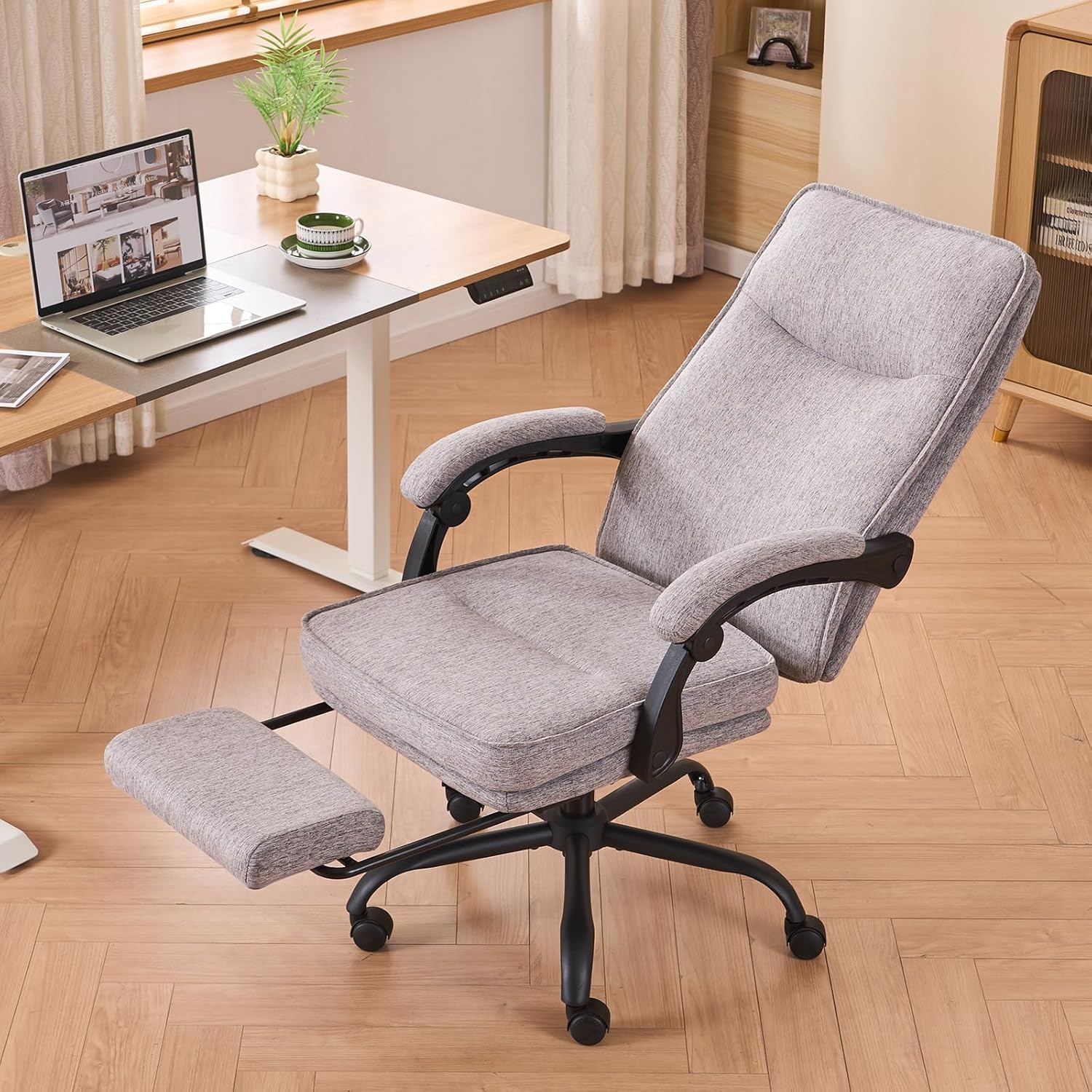 MZLEE Ergonomischer Bürostuhl, Schreibtischstuhl mit Fußstütze, 90-135° neigbarer Drehstuhl, Höhenverstellung und Mittagspausenfunktion, Chefsessel für Büro und Zuhause, 150 kg Tragkraft – Bild 2