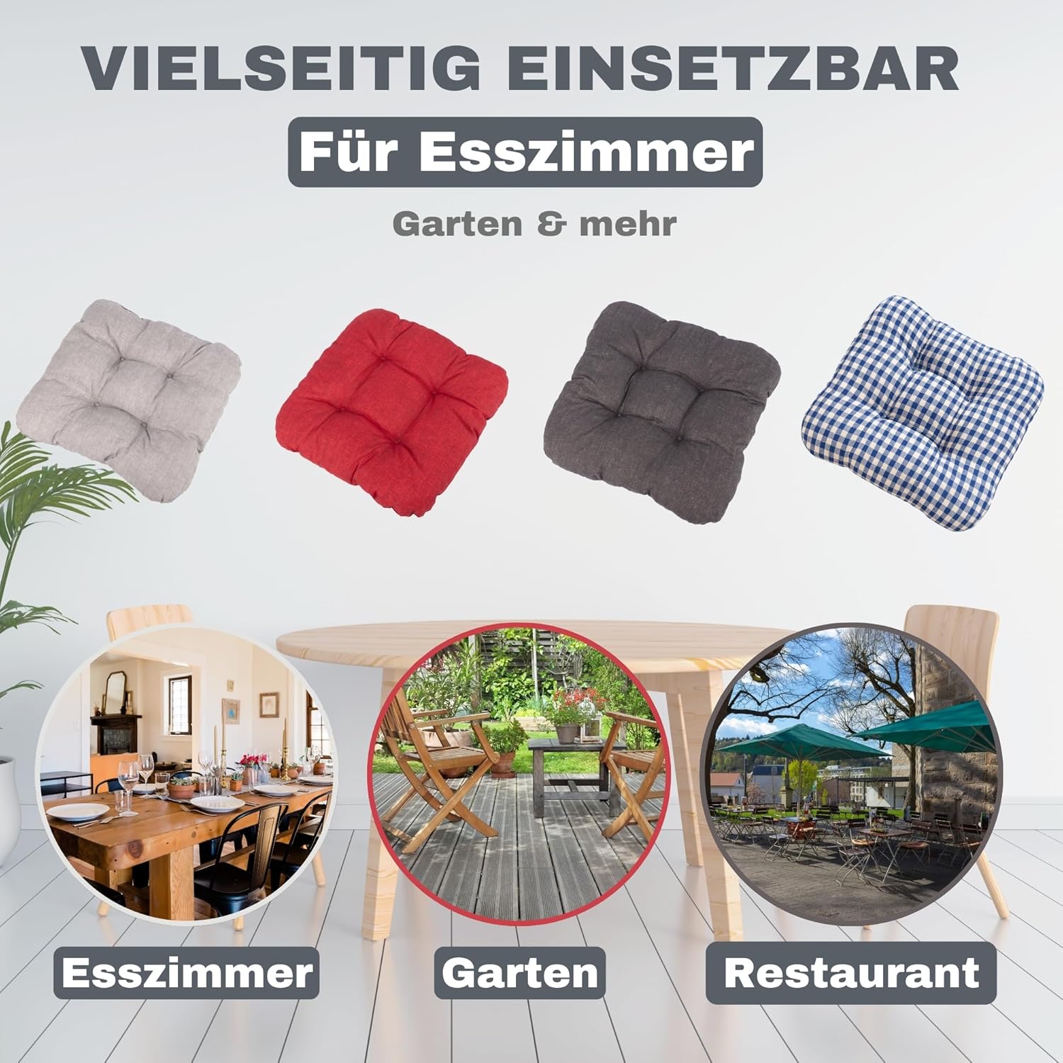 HLKauf 4er-Set graue Sitzkissen, 36 x 36 x 6 cm, weiche Kissen, für Garten, Camping, Gastronomie oder Bistro, Öko-Tex und hergestellt in der EU – Bild 6