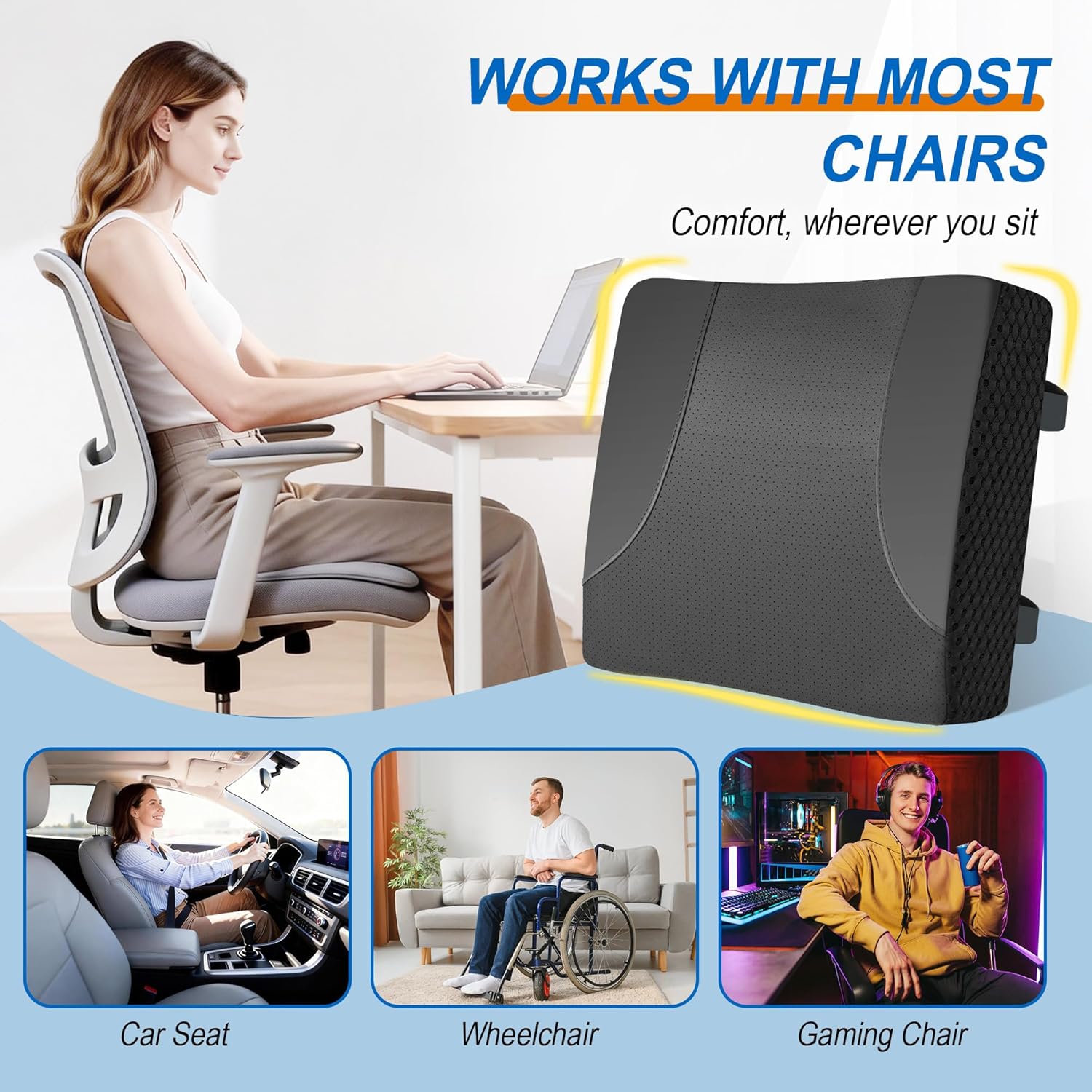 Allaboutsla Lendenwirbelstützkissen für Auto, Büro, ergonomisches Memory-Schaum-Lendenkissen, Unterstützung des unteren Rückens zur Schmerzlinderung, Rückenkissen für Autositz, Bürostuhl, Schreibtisch, Liege – Bild 8